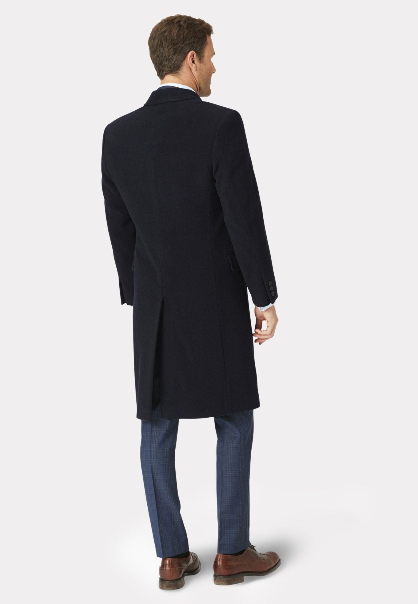 BROOK TAVERNER Men's Wool Cashmere Blend Overcoat Coat - Navy Blue, Regular Fit | Warm Winter Coat for Business, Office & Formal Occasions