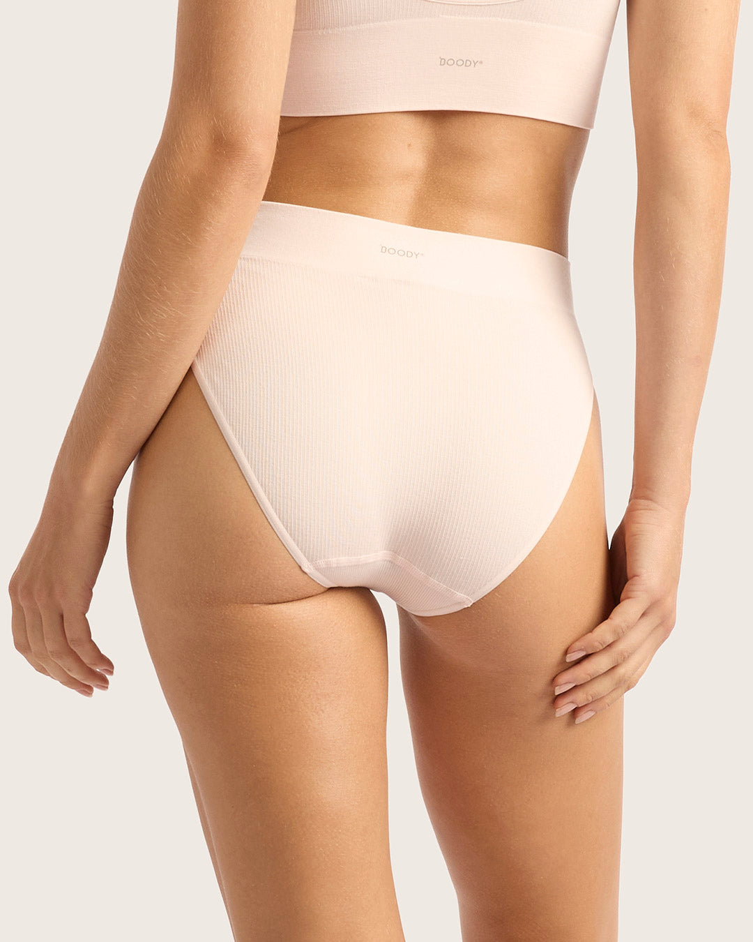 LYOLYTE Ribbed High Leg Briefs for Women - Soft & Comfortable Cotton Underwear in Powder Pink - Perfect for Everyday Wear, Yoga & Lounge