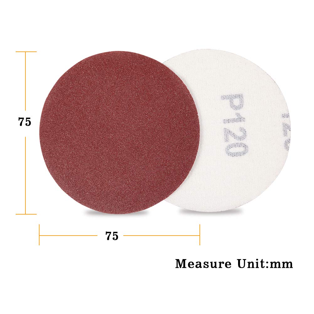 SPEEDWOX 100-Pack 3 Inch Hook & Loop Sanding Discs - 120 Grit Sandpaper for Drill, Grinder & Rotary Tools - No Hole Design - Perfect for Woodworking, Metal Polishing & DIY Projects