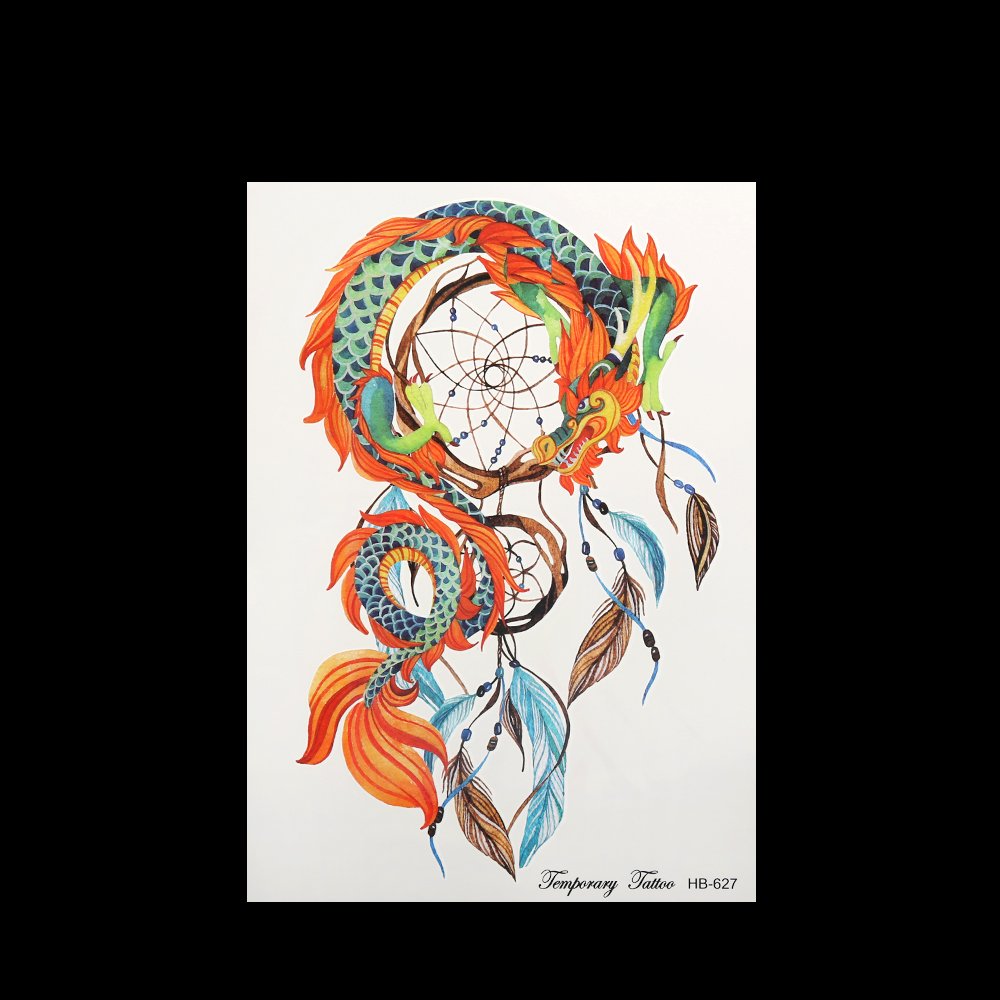 Dream Catcher Temporary Tattoos - Bohemian Tribal Style with Colorful Feather Wind Chimes Design | Perfect for Festivals, Parties & Summer Body Art