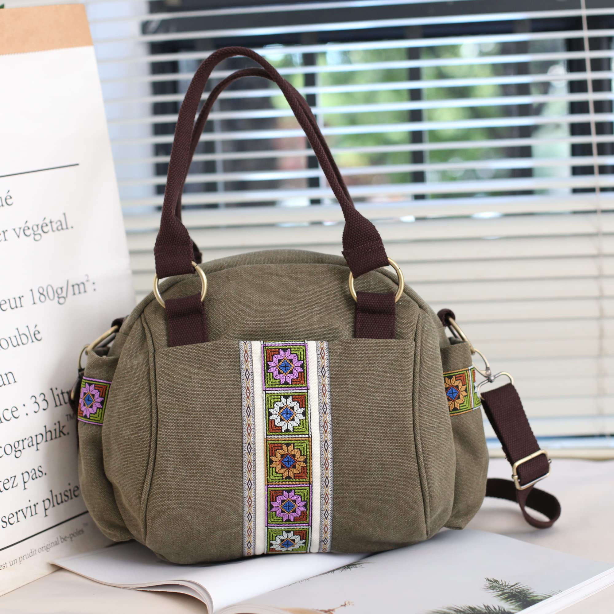 Vintage Women's Canvas Top-Handle Crossbody Tote Bag - Heavy-Duty Durable Handbag for Work, Travel & Everyday Use