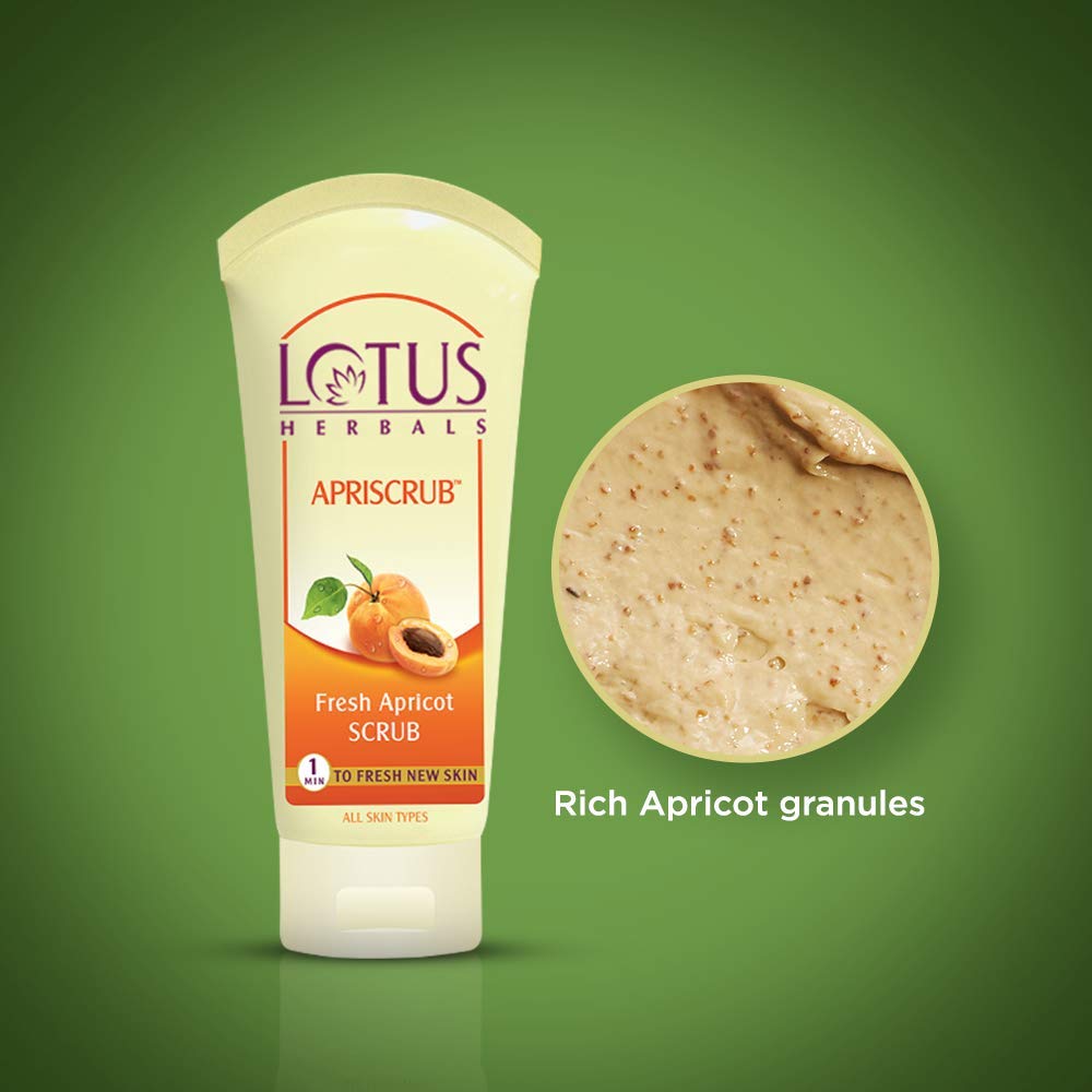 Lotus Herbals Apriscrub Fresh Apricot Scrub - Natural Exfoliating Face Scrub for All Skin Types | Chemical-Free Skincare | 100g | Gentle Facial Cleanser for Daily Use & Acne-Prone Skin