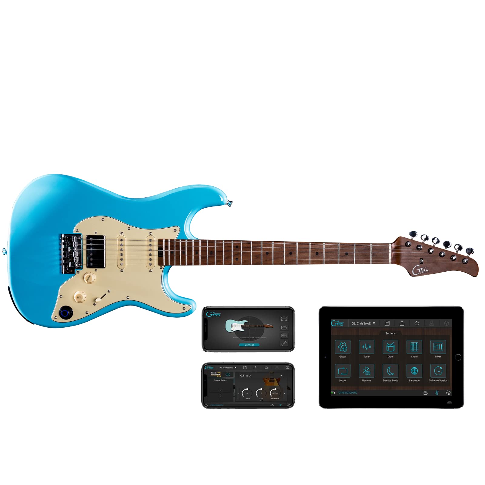 GTRS S801 Smart Electric Guitar in Sonic Blue - Wireless Guitar with Easy Preset Control, Super Knob, GTRS App & Cloud Sharing - Perfect for Live Performances, Studio Recording & Home Practice