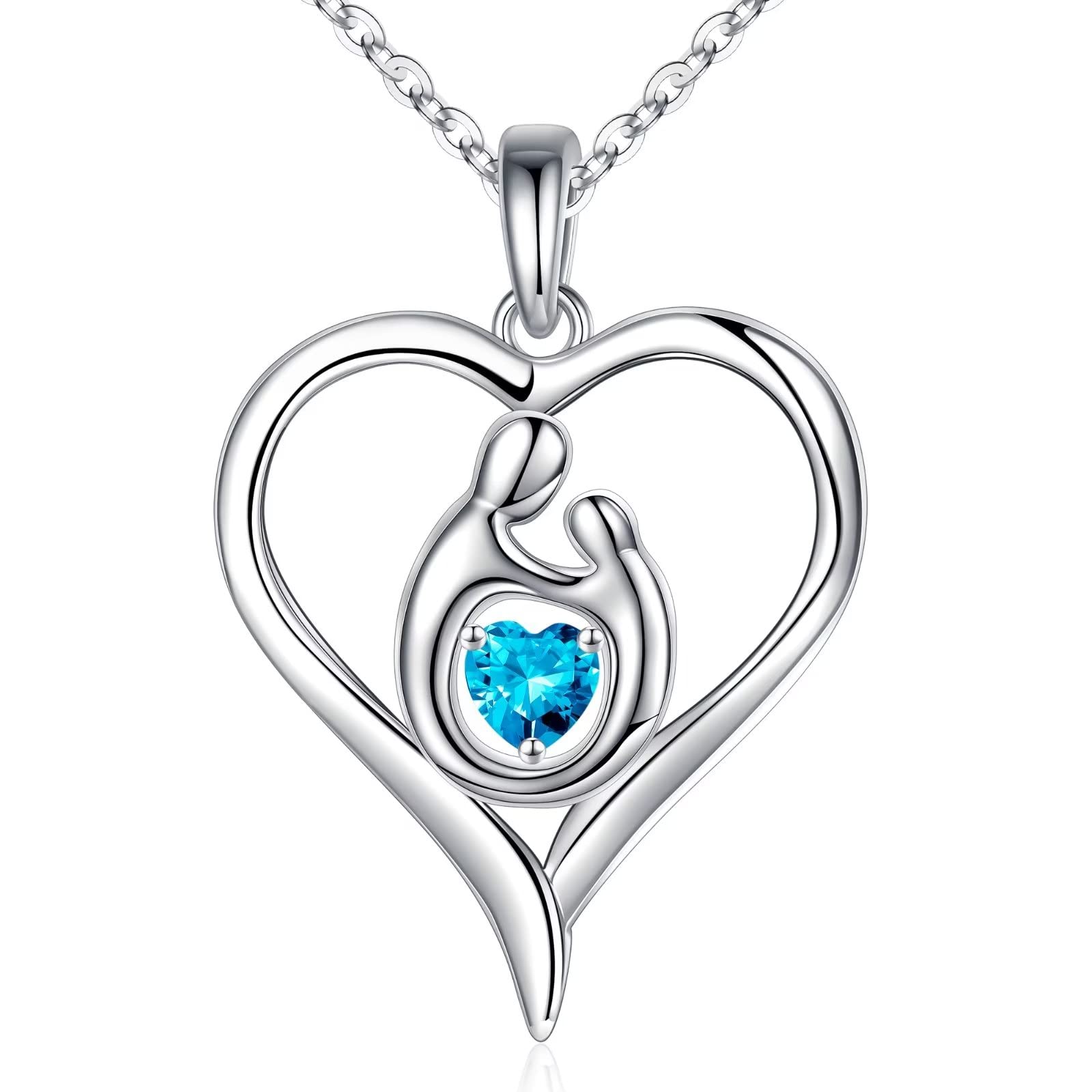 Mom Daughter Necklace Gifts - S925 Sterling Silver Heart Birthstone Pendant for Women, Anniversary, Christmas, Valentine's Day, Mother's Day & Birthday Present - Perfect for New Moms, Bonus Moms & Special Occasions
