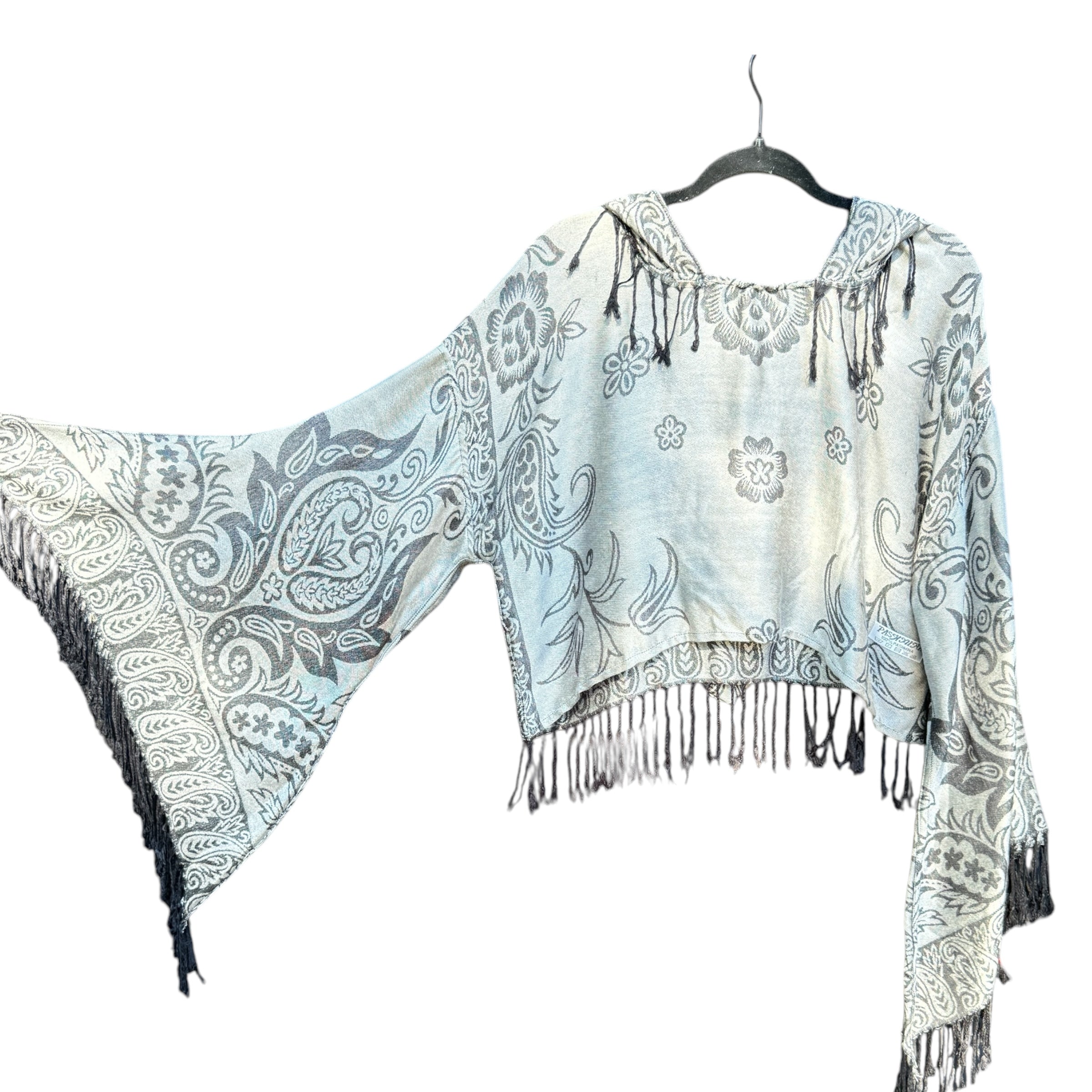 Butterfly Bell Pashmina Top - Elegant White Rose Print Women's Fashion Blouse for Casual Wear & Special Occasions