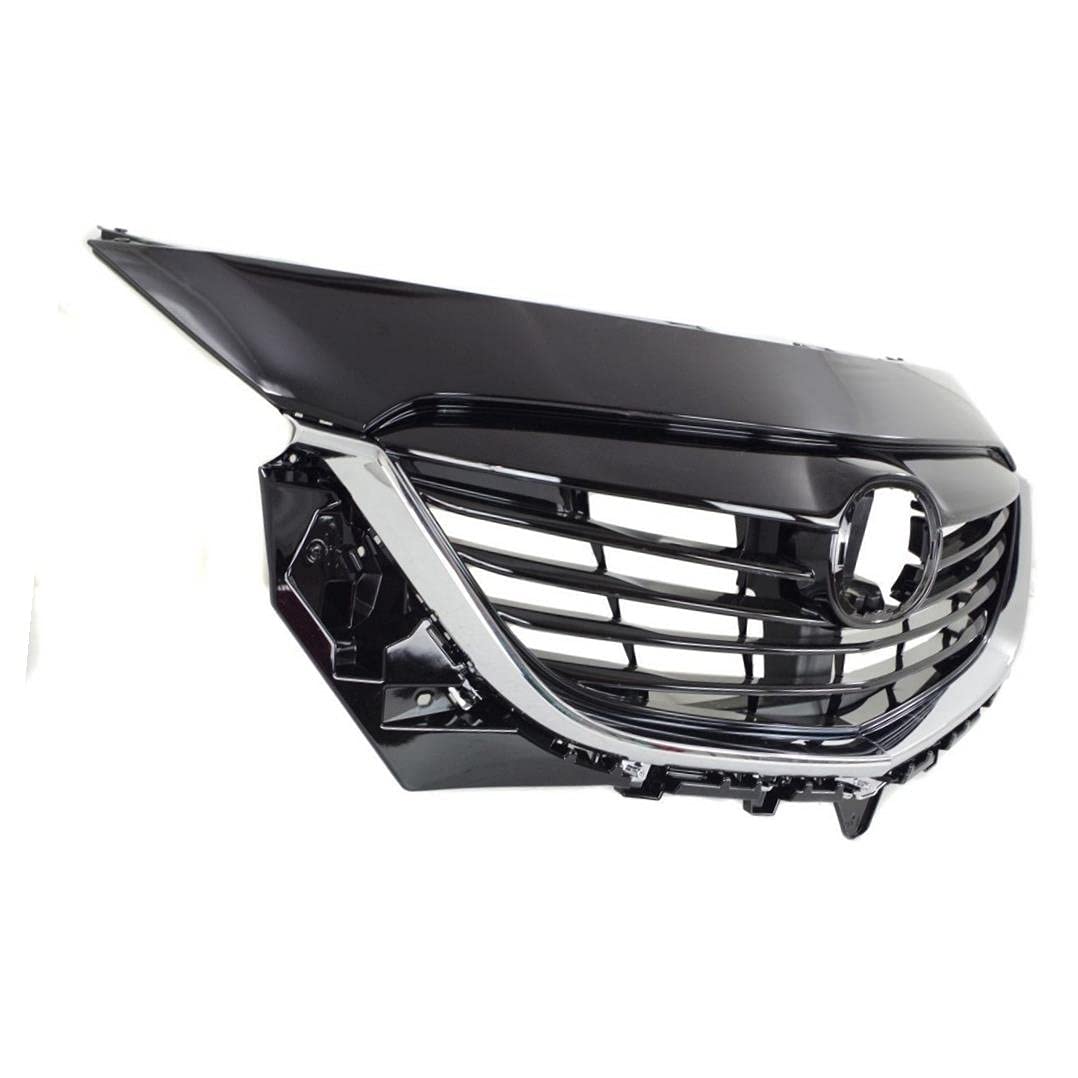Replacement Front Grille Grill Assembly with Black Shell & Chrome Trim for 2013 Mazda CX-9 | Durable Auto Body Part for Off-Road & City Driving