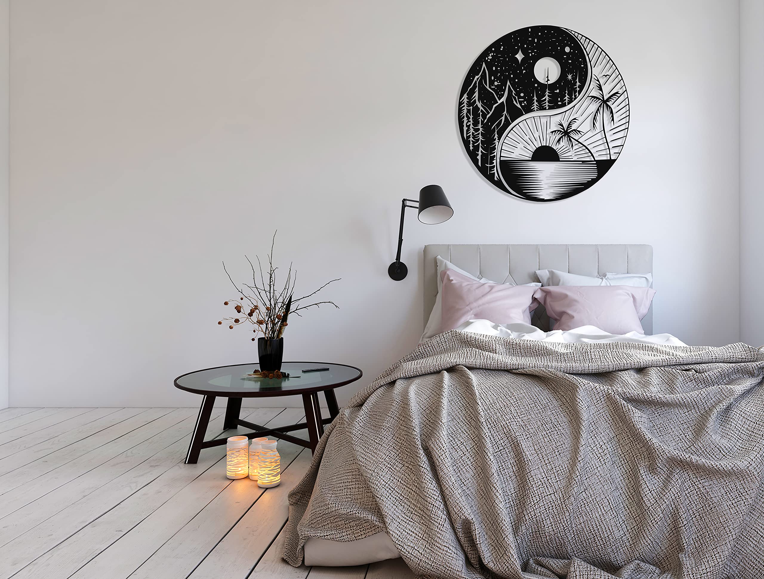 Yin Yang Sun and Moon Metal Wall Art - 14 Inch Black Abstract Wall Decor for Home, Office, Living Room, Kitchen, Bathroom & Outdoor Spaces | Farmhouse & Modern Wall Hangings | Perfect for Meditation Rooms, Yoga Studios & Zen Decor