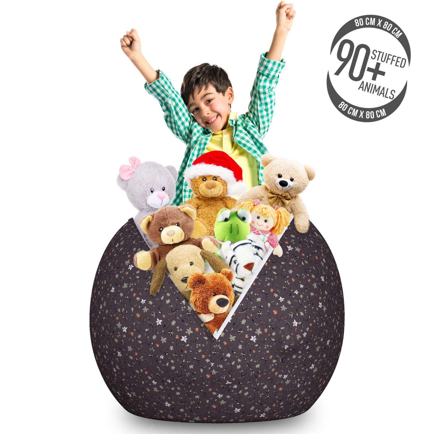 Ambesonne Floral Toy Storage Bag Chair - Large Washable Stuffed Animal Organizer with Rhythmic Leaves & Flowers in Dark Pastel Tones | Perfect for Kids' Room, Nursery, Playroom & Home Decor