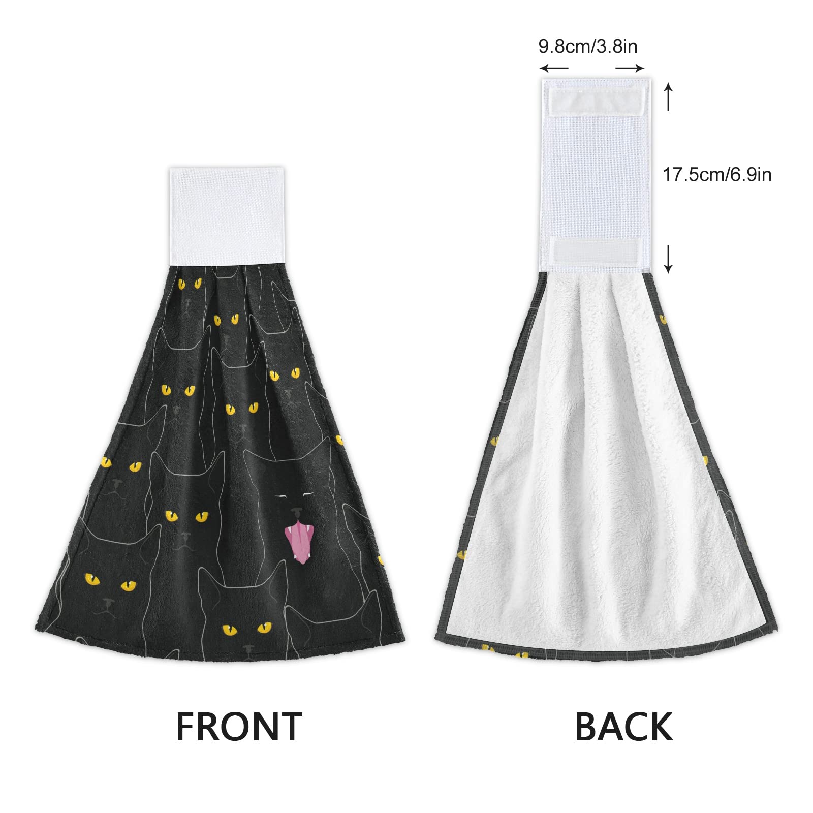 Black Cat Halloween Hanging Kitchen Towels - Set of 2 Absorbent Hand & Dish Towels for Bathroom, Farmhouse Decor, Housewarming Gift - Perfect for Halloween Parties, Kitchen Decor & Cozy Home Accents