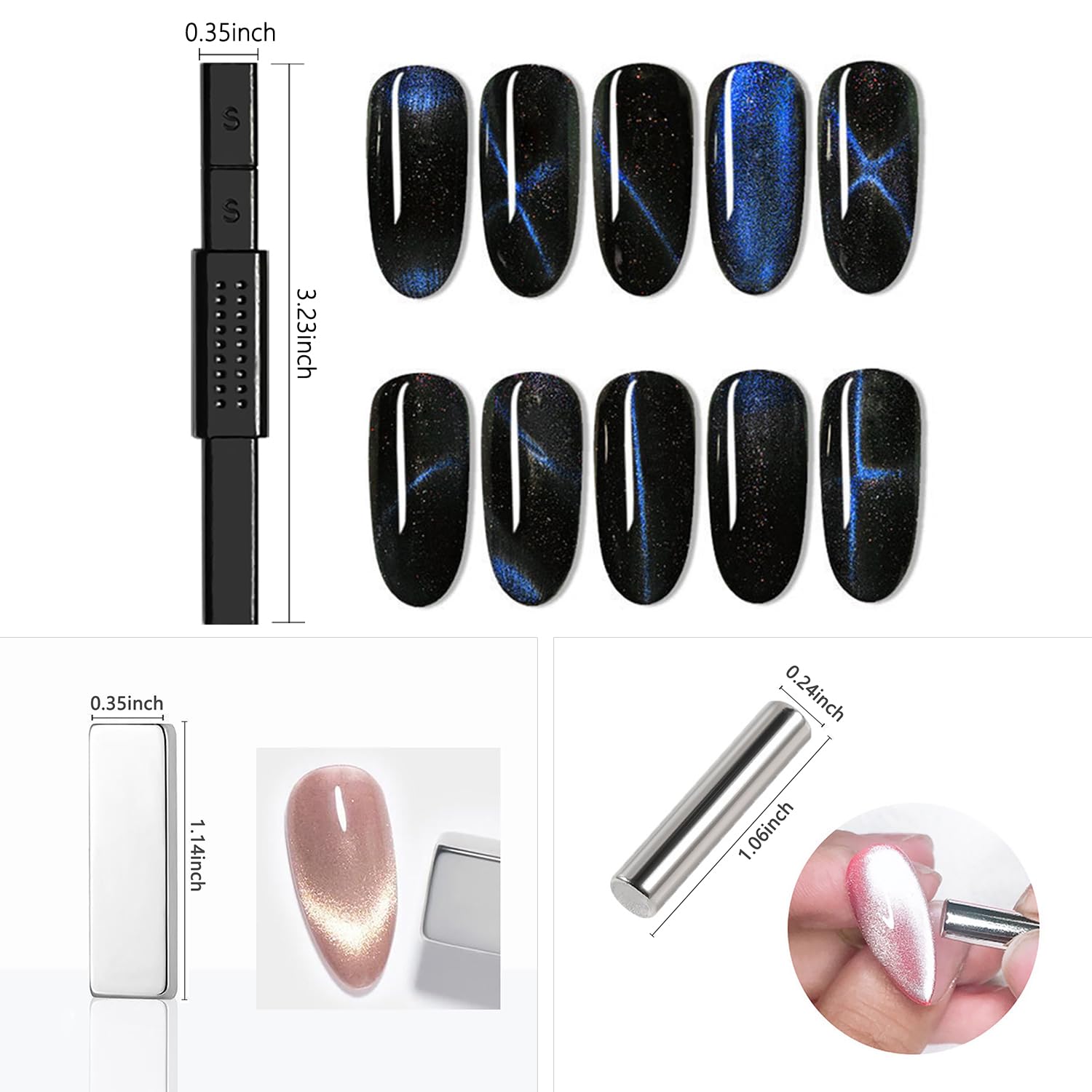 10Pcs Double Head Cat Eye Nail Art Magnet - Strong 3D Magnetic Pen for Gel Polish, Manicure Tools for Stunning Cat Eye Nail Designs | Perfect for Salon, Home Nail Art & DIY Manicures