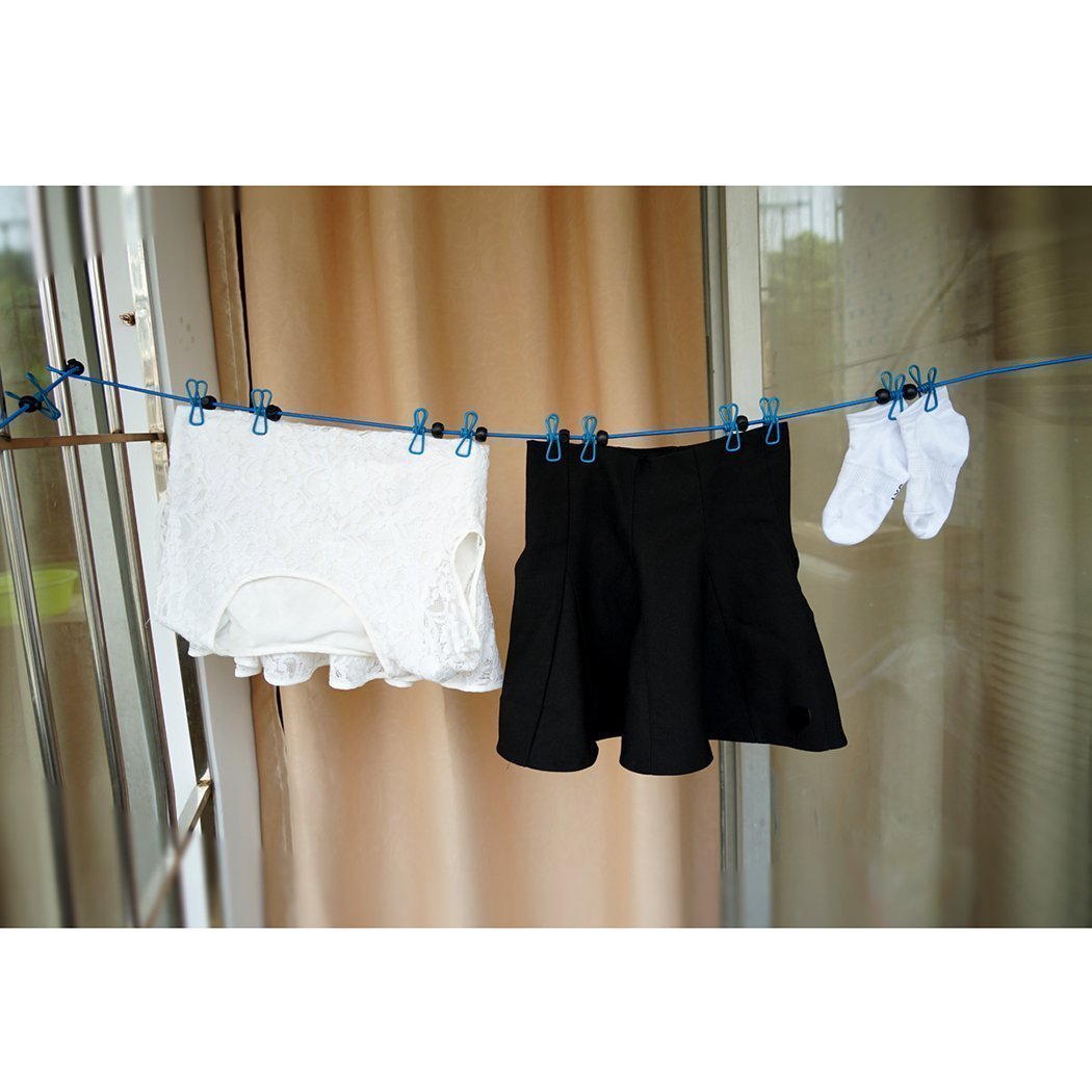 2 Pack 11ft Windproof Clothesline with 12 Clips - Adjustable Drying Rack for Laundry, Travel & Outdoor Use - Perfect for Camping, Backpacking and Small Space Drying