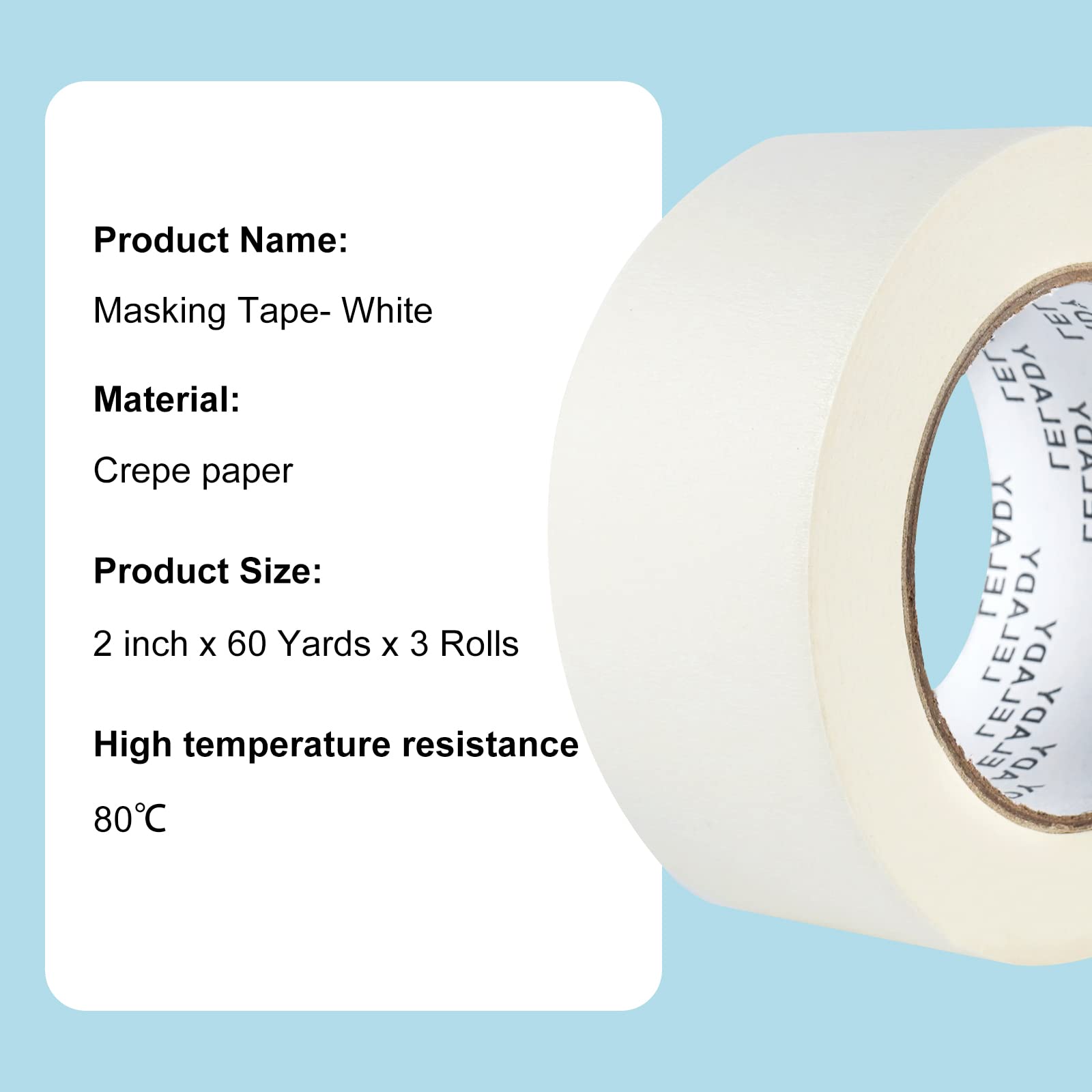 2 Inch x 60 Yards White Masking Tape - 3 Rolls | Painters Tape for DIY Projects, Arts & Crafts | Perfect for Home Decor, Wall Painting, Scrapbooking & Gift Wrapping