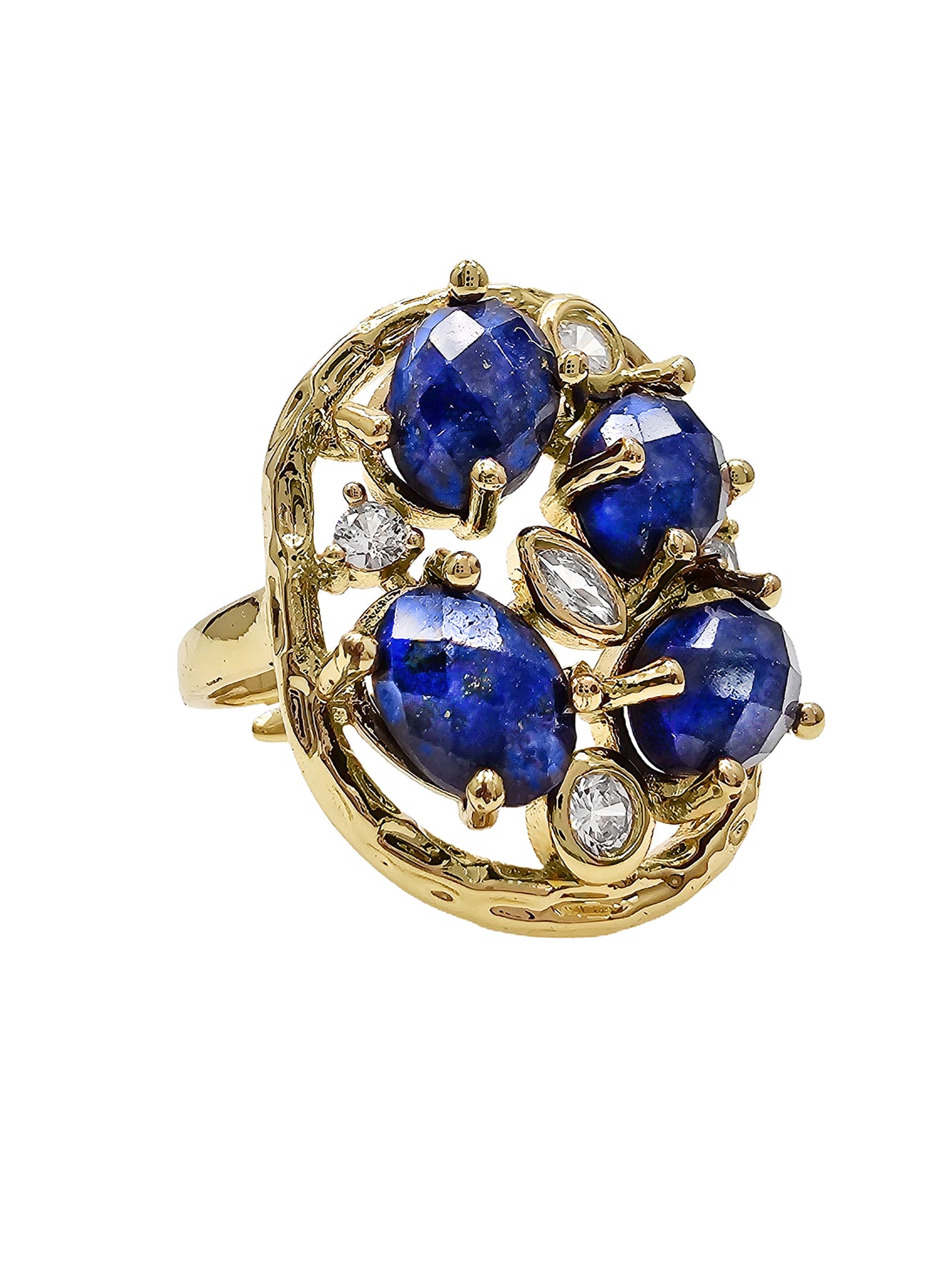 Lapis Lazuli & Zircon Statement Adjustable Ring for Women - Elegant Blue Gemstone Jewelry for Parties, Weddings & Special Occasions - NR013
