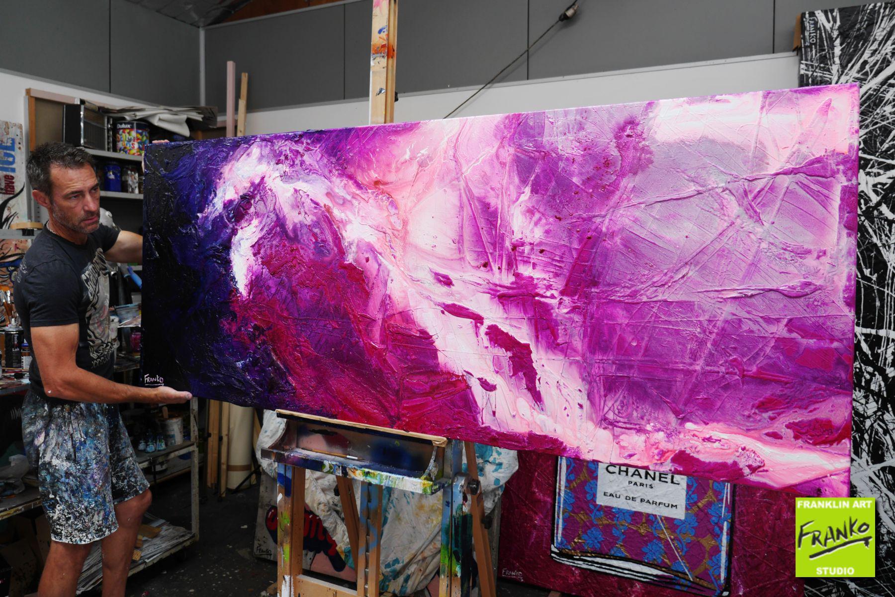 Atomic Colour Bomb 200cm x 80cm Pink Purple White Textured Abstract Canvas Art - Modern Wall Decor for Living Room, Bedroom & Office