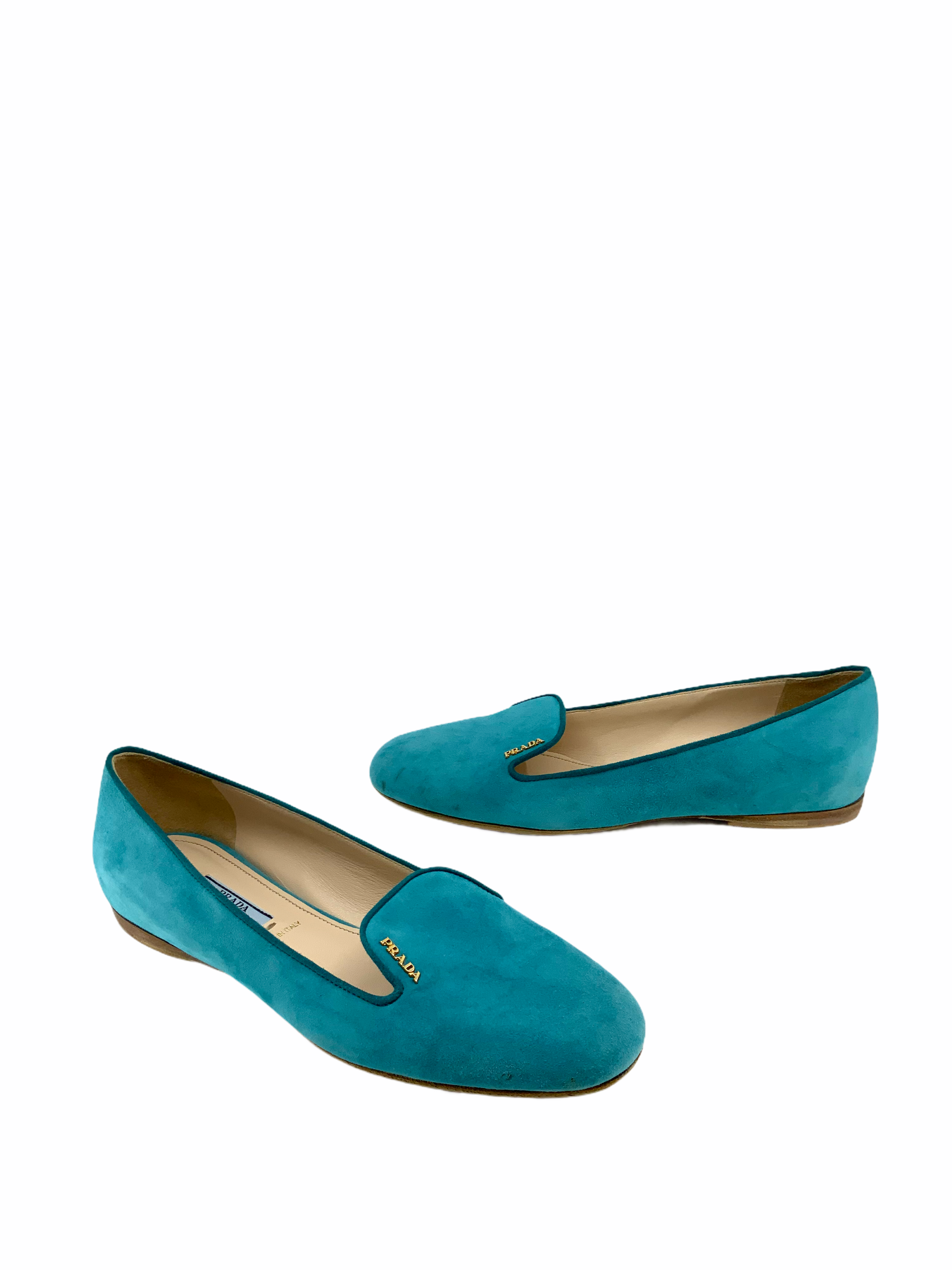 Prada Women's Turquoise Suede Ballet Flats - Size 8 US | Comfortable & Stylish Shoes for Work, Date Night & Casual Outings