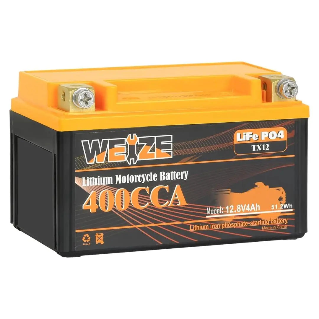 WEIZE 12V 4AH 400CCA LiFePO4 Lithium Motorcycle Battery - Lightweight & Long-Lasting Power for Harley, Honda, Yamaha & More - Perfect for Cruisers, Sport Bikes & Off-Road Adventures