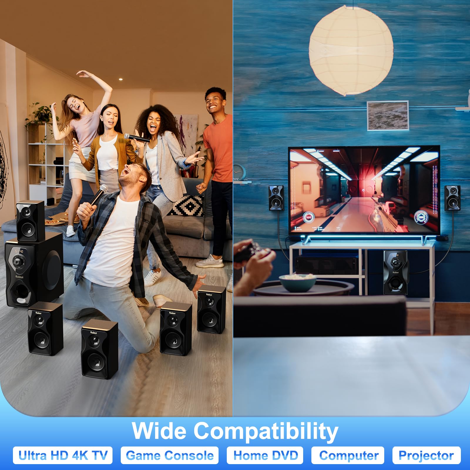 Bobtot 700W 5.1/2.1 Channel Home Theater Speaker System with Bluetooth, HDMI ARC & Optical Input - Powerful 5.25