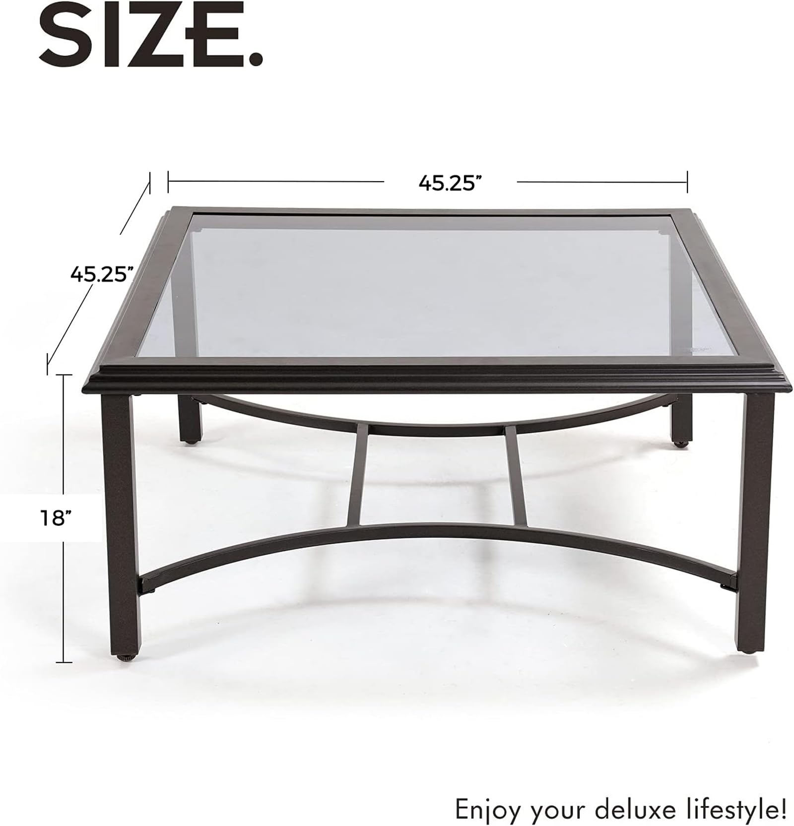 Premium Outdoor Glass Coffee Table - Tempered Glass Top, Durable Patio Garden Furniture for Conversation & Relaxation - Perfect for Backyard, Poolside & Terrace Use