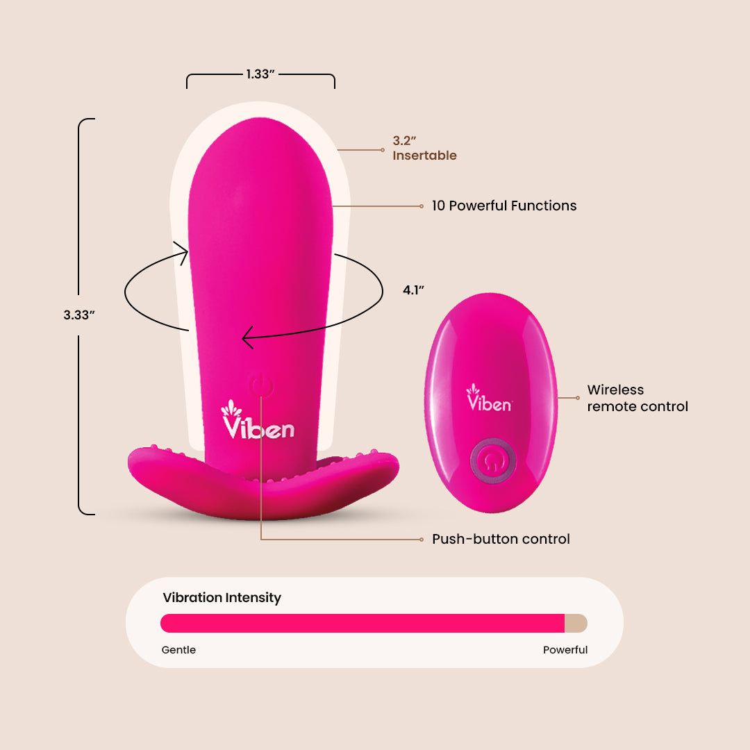 Viben Intrigue Butterfly Rocker with Pleasure Nubs - Remote Controlled Panty Vibrator for Women | Hands-Free Clitoral Stimulation During Date Night & Couples Play