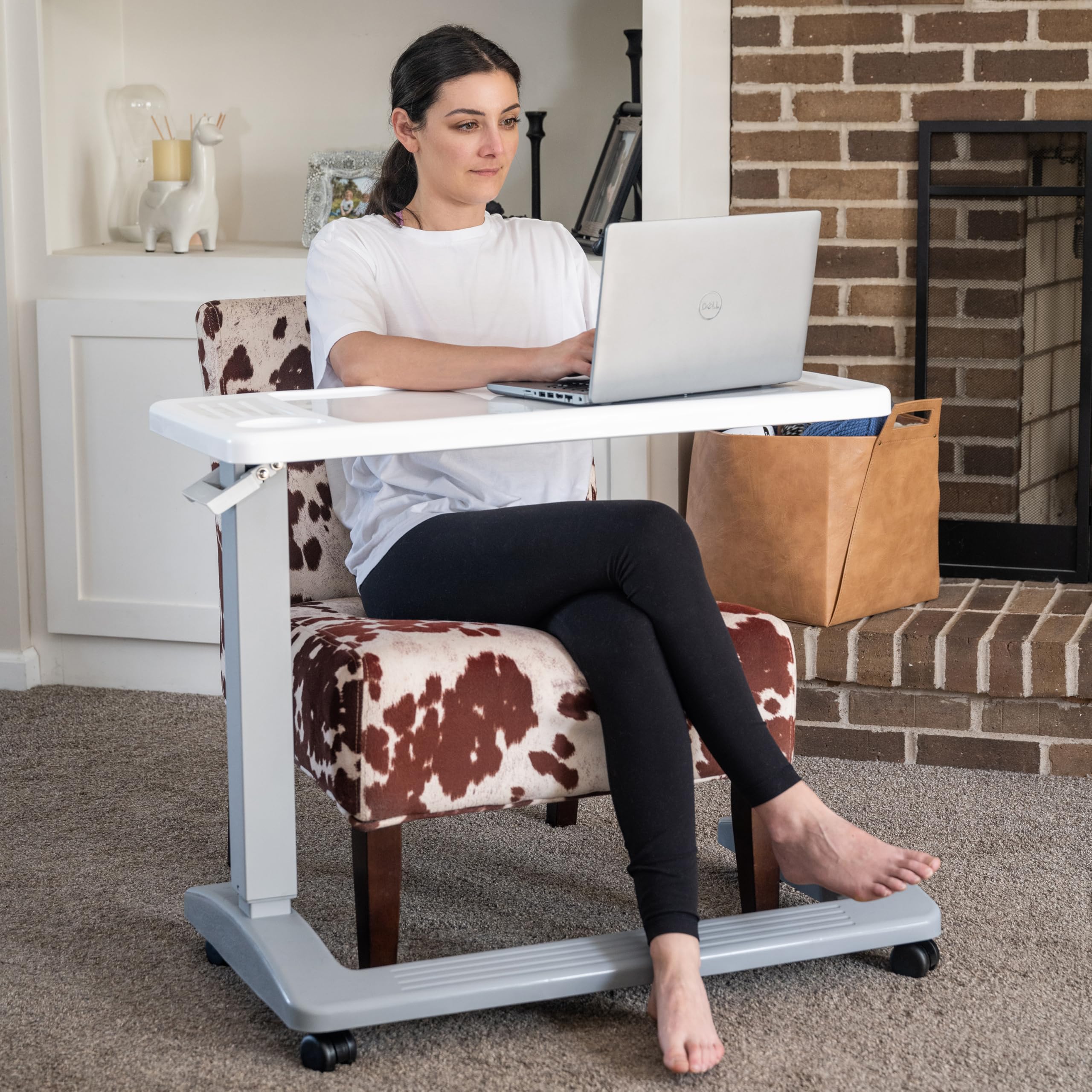 Adjustable Overbed Table with Wheels - Portable Hospital Bedside Table for Home & Medical Use - Rolling Over The Bed Desk for Eating, Working, Reading in Bed or Recovery