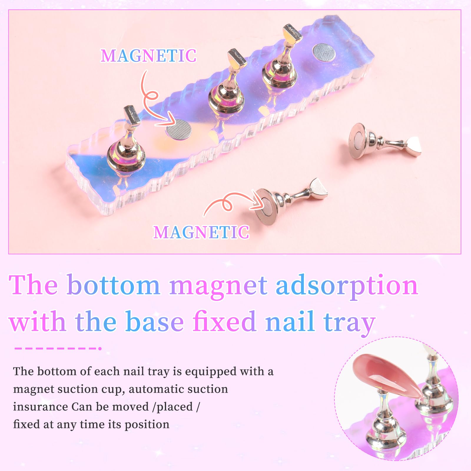 ANGNYA 2 Pack Magnetic Nail Stand Set with 96 Pcs Reusable Sticky Putty - Aurora Nail Holder for Press On & Hand Practice - Perfect for Nail Art, Home Salon & Professional Use