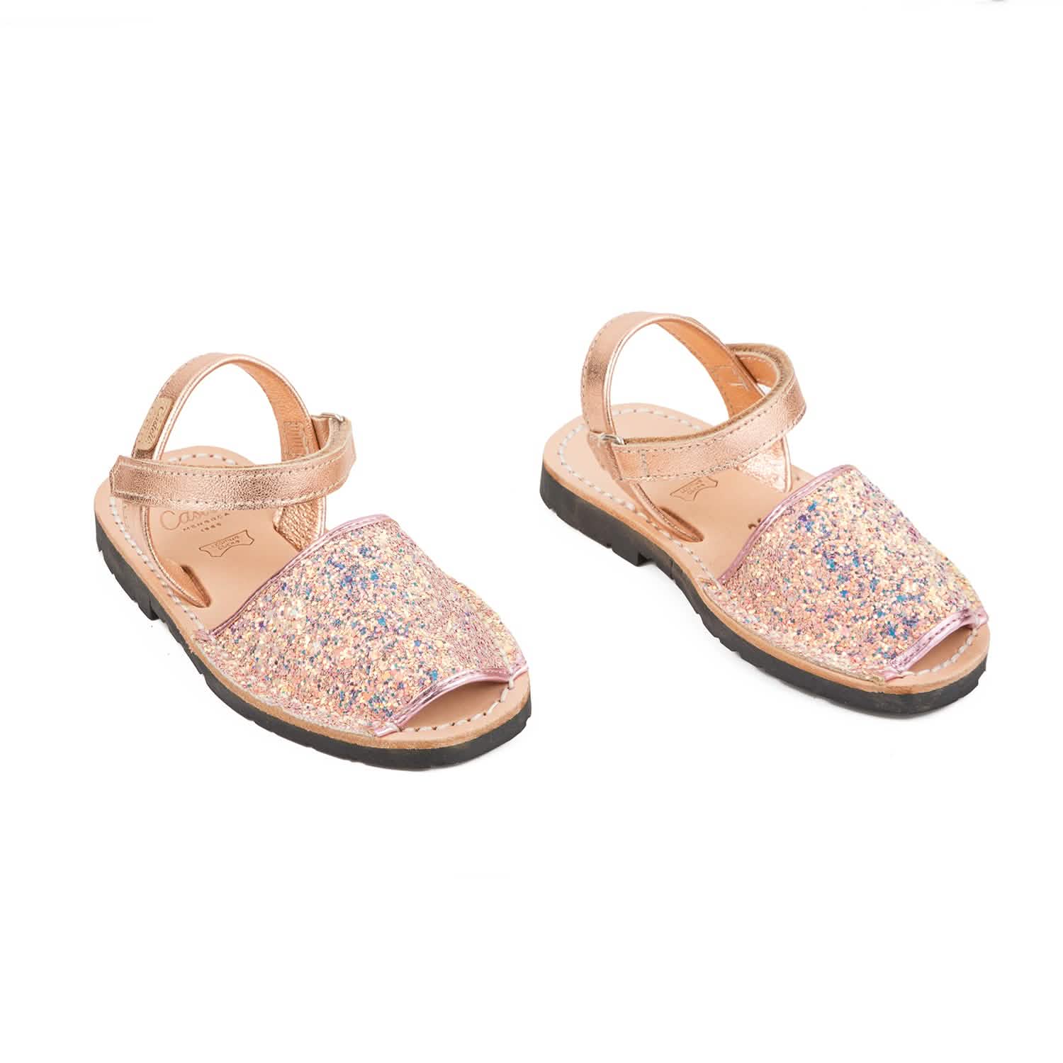 Glitter Leather Open Toe Menorcan Sandal For Kids - Iker 1002R Sparkly Sandals | Comfortable & Stylish Summer Shoes for Girls & Boys | Perfect for Beach, Pool & Outdoor Play