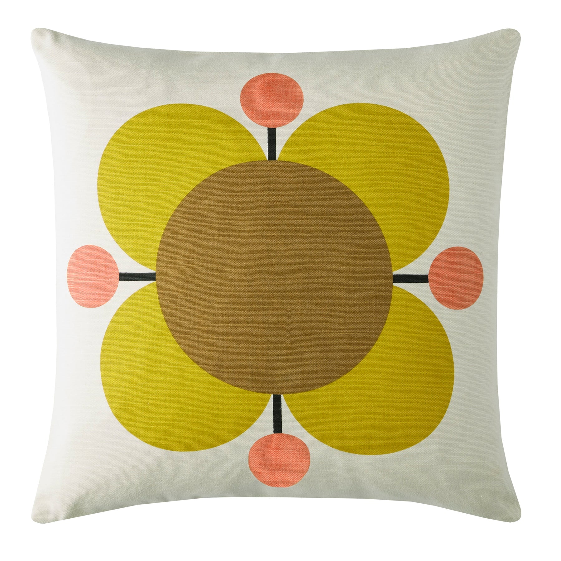 Orla Kiely Atomic Flower Cushion Cover - Primrose Yellow Home Decor Throw Pillow Case for Sofa, Bed, Living Room & Nursery