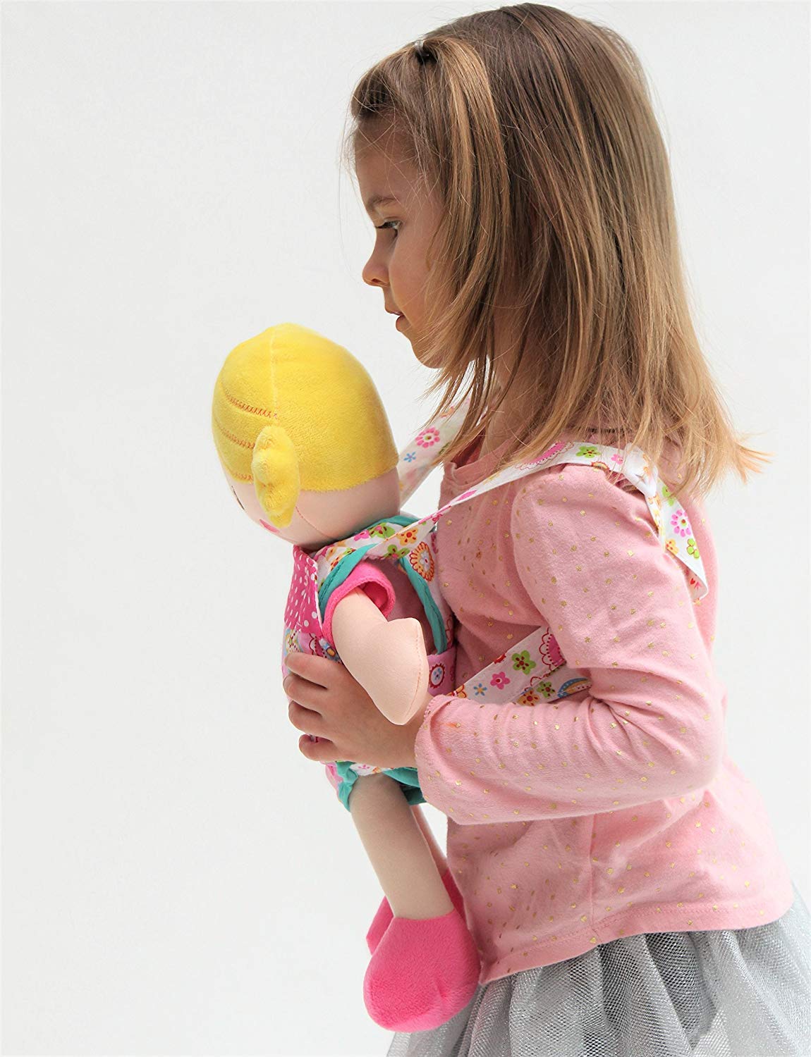 Patchwork Pink Doll Carrier - Comfortable Straps for Baby Playtime