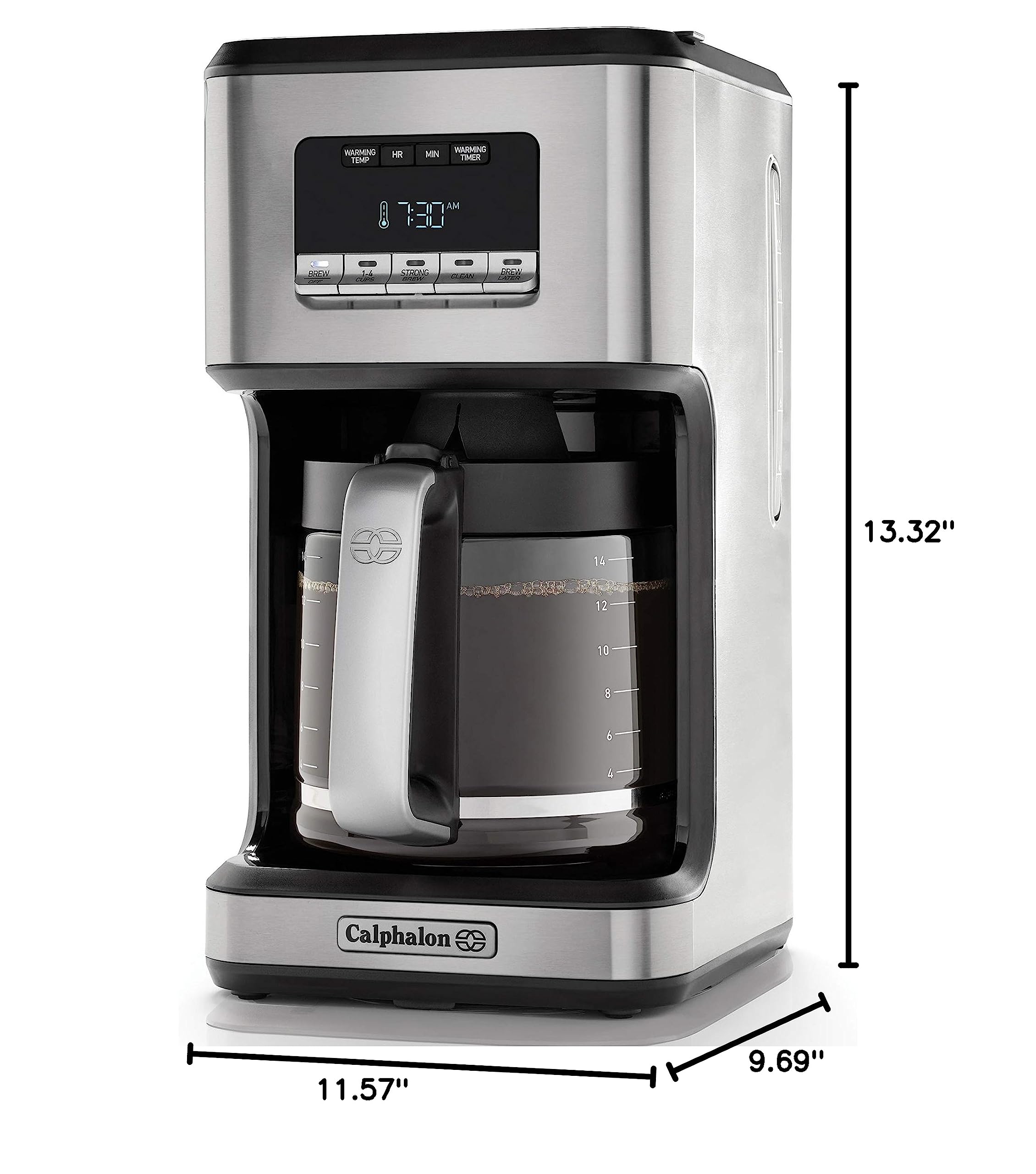 Calphalon Programmable Coffee Maker with Glass Carafe - 14 Cup Stainless Steel Drip Coffee Machine for Home & Office Brewing