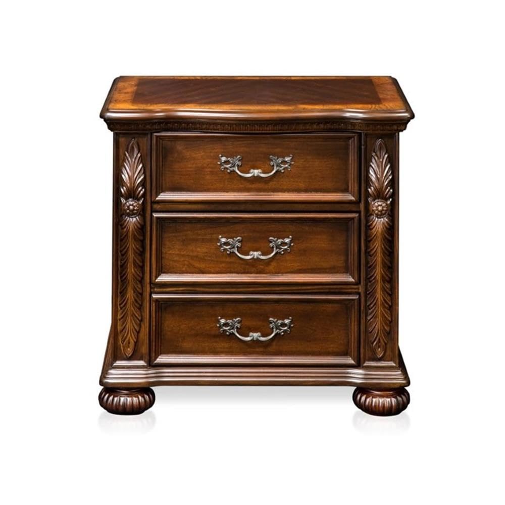 BOWERY HILL 3-Drawer Solid Wood Nightstand - Traditional Cherry Brown Bedside Table for Bedroom Furniture & Home Decor
