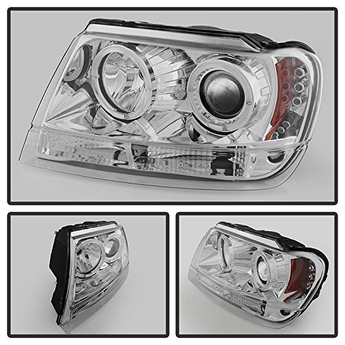 99-04 Jeep Grand Cherokee LED Halo Headlights - Chrome/Clear Lens Replacement - Upgrade for Night Driving & Off-Road Adventures