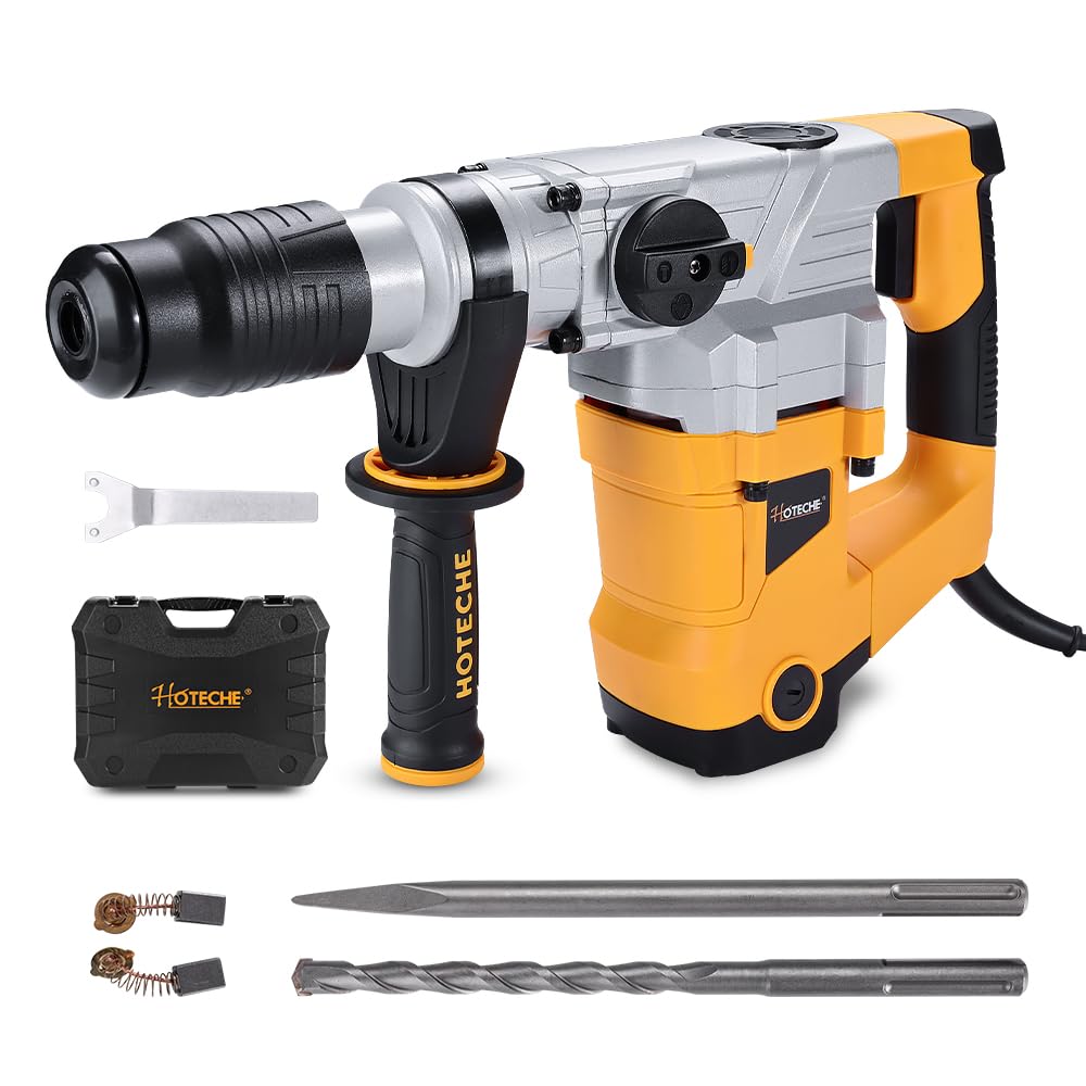 Hoteche 1-9/16-Inch SDS Max Rotary Hammer Drill - 12.5A 3-Function Heavy Duty Demolition Hammer with Drill Bit, Chisel & Carrying Case | Perfect for Concrete Drilling, Masonry Work & Construction Projects