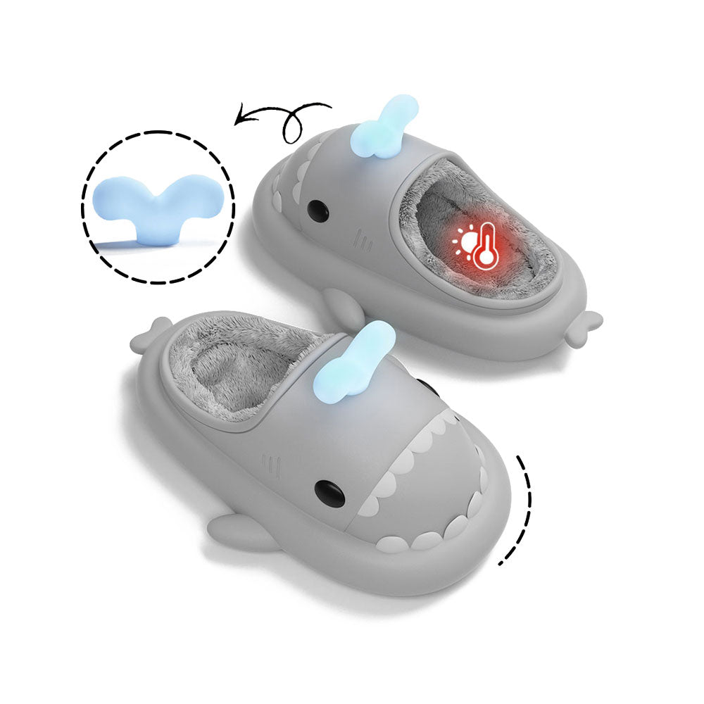 Sharkicks Basic Winter Whale Spouting Open Heel Shark Slippers - Cozy House Shoes for Women & Men, Perfect for Indoor Comfort, Gifts, and Holiday Relaxation