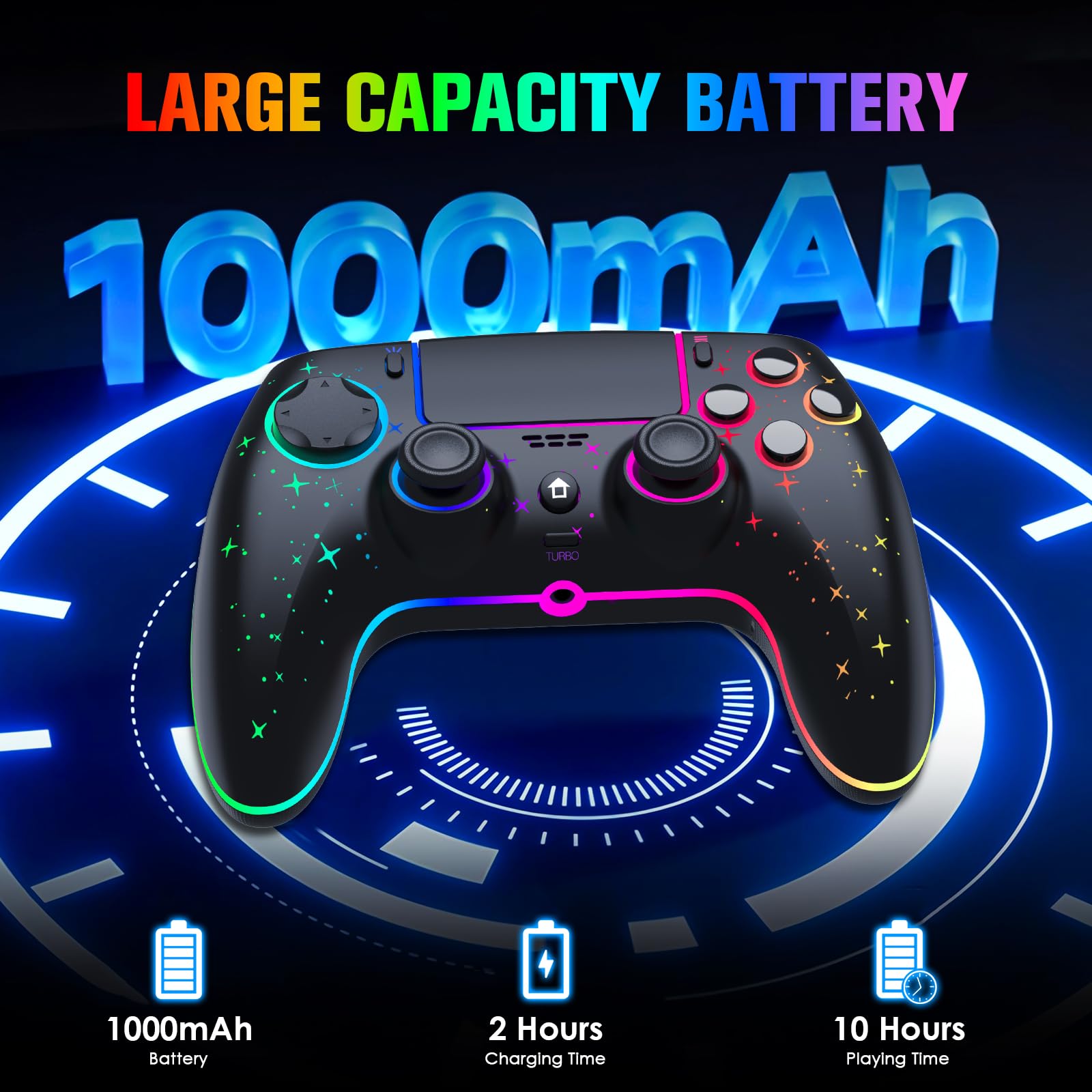 Ewnol Wireless PS4 Controller with RGB, Vibration & Motion Sensor - Gaming for PS4/Slim/Pro/PC