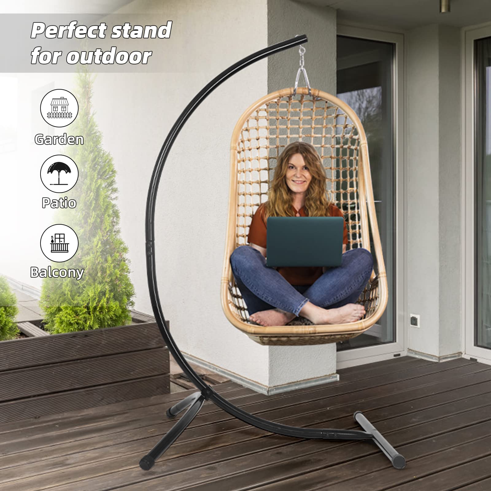GOUTIME Hammock Chair Stand Only - Heavy Duty 350 LB Capacity Hanging Chair Stand Frame for Indoor & Outdoor Swing Egg Chairs - Perfect for Patio, Garden, Balcony & Backyard Relaxation