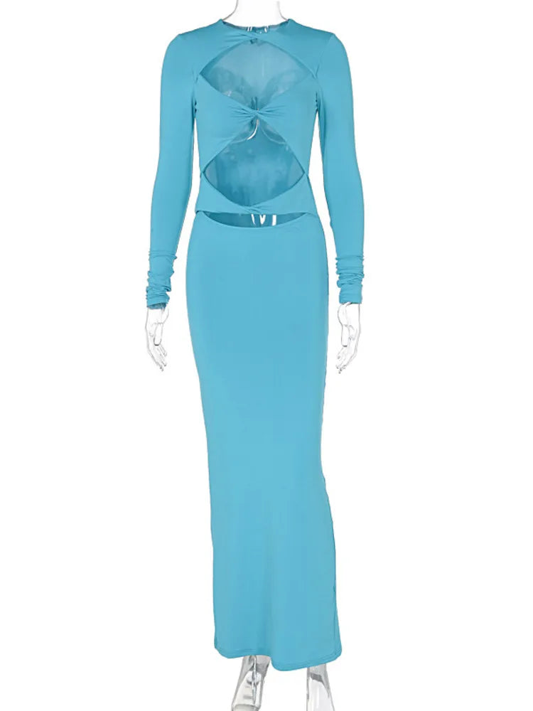 Elegant Hollow Out Long Sleeve Bodycon Dress for Women - Sexy Slim Fit Party Club Evening Dress 2024 | Perfect for Night Out, Date Night, and Special Occasions