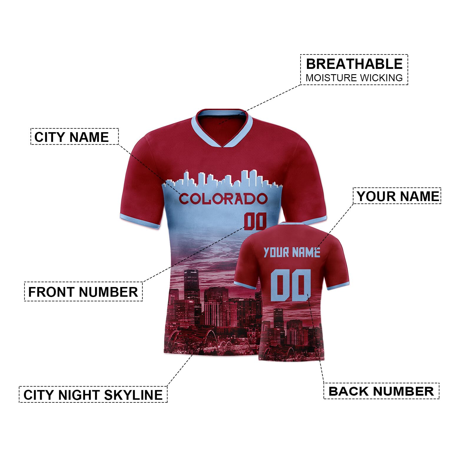 2024 Custom Soccer Jersey with City Night Skyline Design - Personalized Name & Number for Men, Women, Youth - Perfect Gift for Soccer Fans - Ideal for Matches, Training & Fan Events