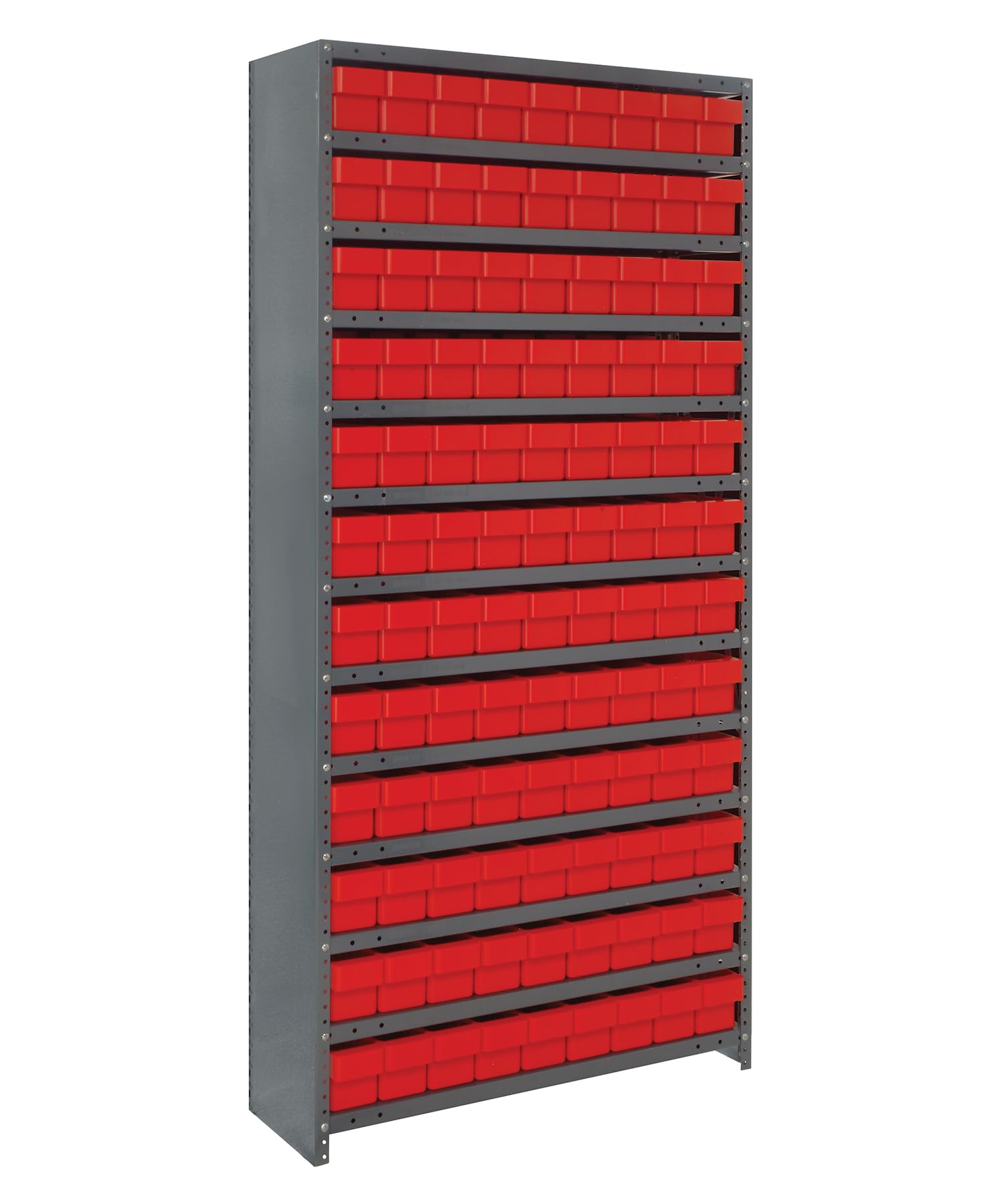 Quantum Storage Systems CL1875-604RD Heavy Duty Closed Shelving Unit with 108 Super Tuff Euro Drawers & Shelf Bins - 18