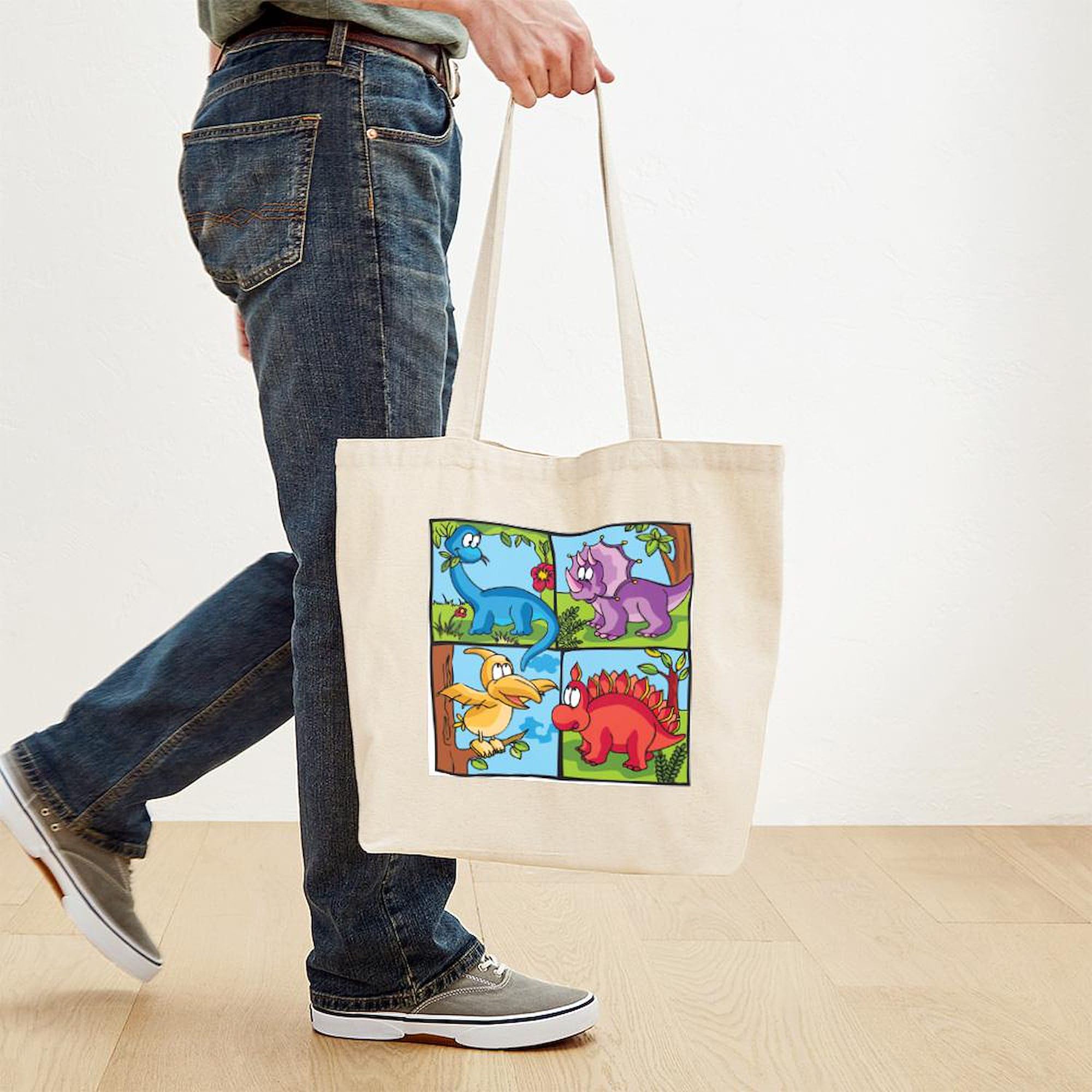 Dino Friends Natural Canvas Tote Bag - Eco-Friendly Reusable Shopping Bag for Groceries, Beach & Everyday Use | CafePress