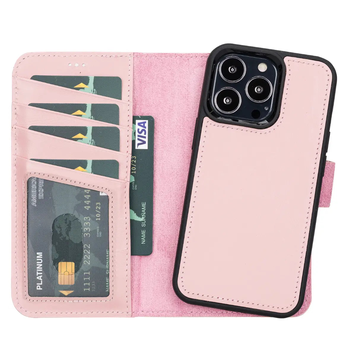 Pink Leather Wallet Case for iPhone 13 Pro Max - Slim Protective Cover with Card Slots & RFID Blocking - Perfect for Everyday Use, Travel & Shopping