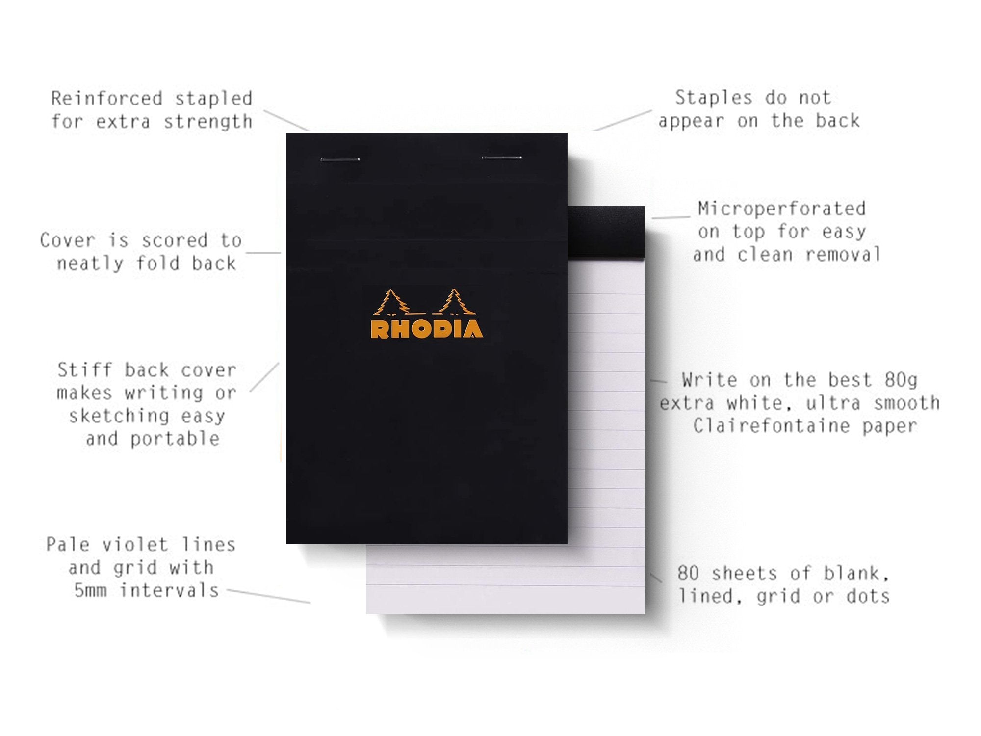 Rhodia Classic Notepad No 12 - 3.38 x 4.75 Inches - Premium Grid Paper Notebook for Journaling, Sketching & Note Taking - Perfect for Artists, Students & Office Use