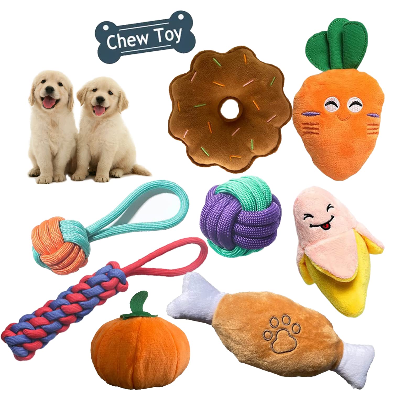 **Natural Cotton Rope Chew Toys for Teething Puppies – Durable & Squeaky Dog Toys for Small & Medium Breeds – Perfect for Playtime, Training & Dental Health**