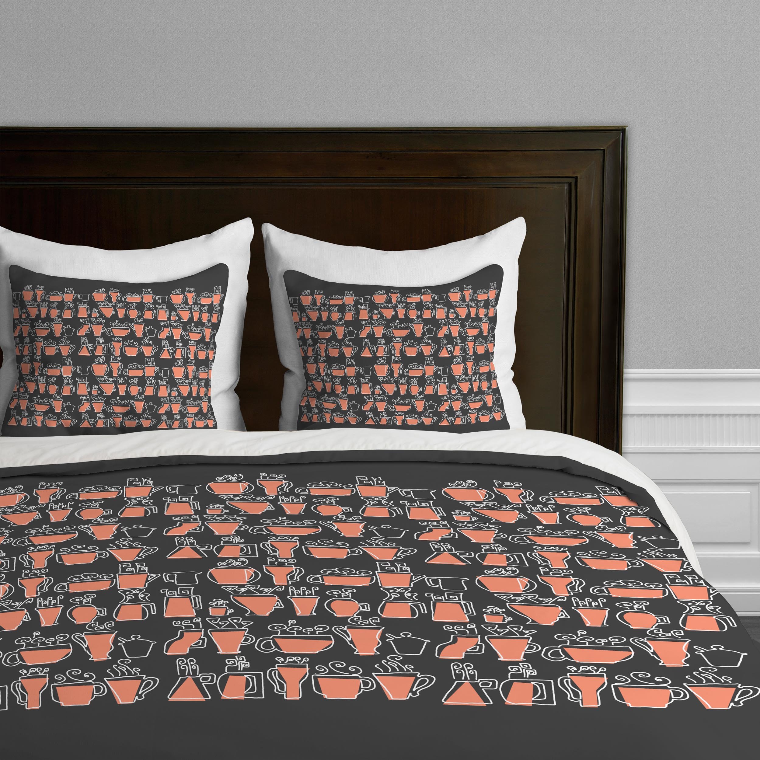Deny Designs Raven Jumpo Drinking Mugs Duvet Cover - Queen Size Bedding Set for Coffee Lovers, Gothic Home Decor & Themed Bedroom Accessories