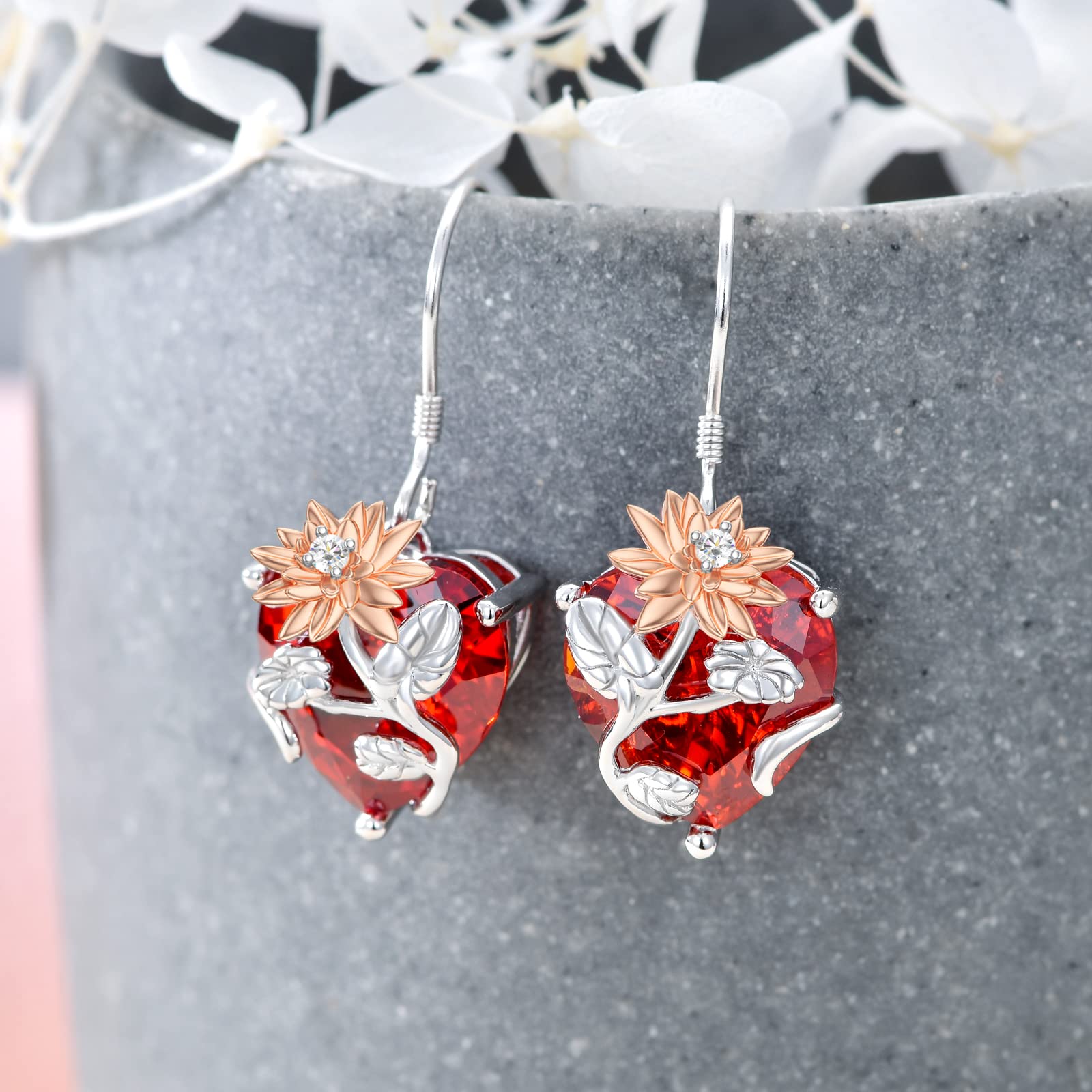 TOUPOP Sterling Silver Birth Month Flower Drop Earrings for Women - Crystal Dangle Earrings, Birthday Jewelry Gifts for Her, Girls | Perfect for Valentine's Day, Anniversary & Special Occasions