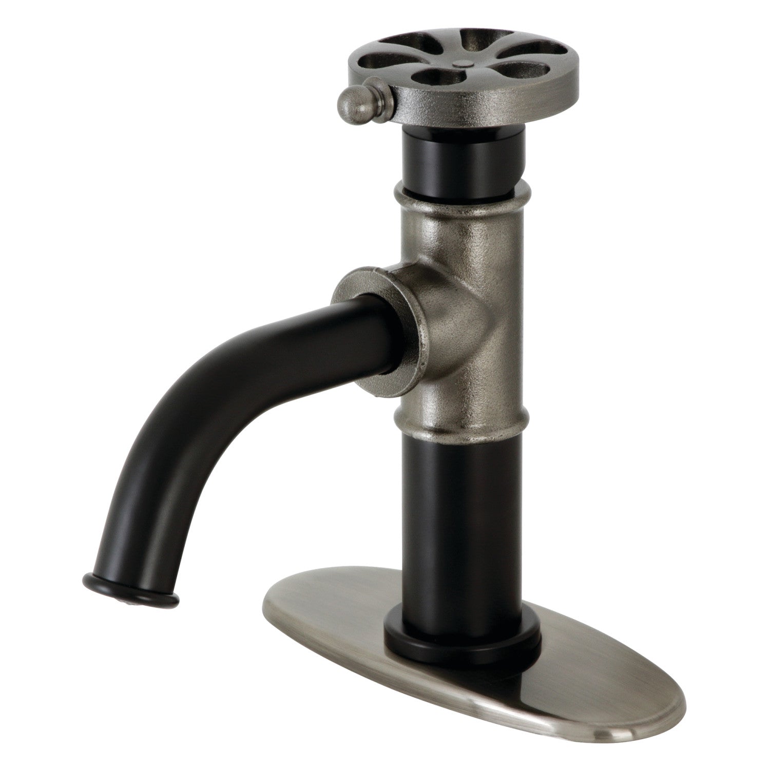 Belknap KSD2824RX Matte Black Single Handle Bathroom Faucet with Deck Plate & Push Pop-Up Drain - Modern 1-Hole Sink Faucet for Bathroom Vanity, Powder Room & Guest Bath Installation - WaterSense Certified