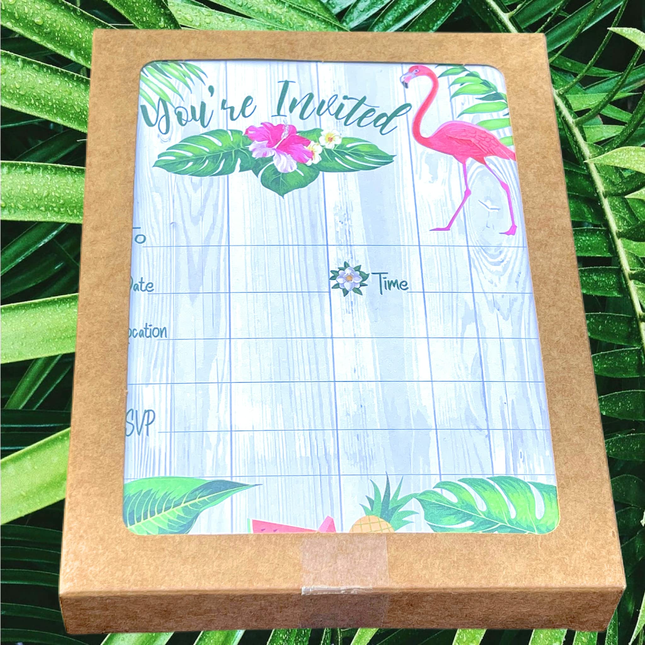 25 Premium Flamingo Themed Party Invitations with Envelopes - Tropical Pineapple & Watermelon Design for Birthdays, Baby Showers, Bridal Showers & Beach Parties - Thick Uncoated Cardstock Works with All Pens - Perfect for Summer Pool Parties & Luau Events