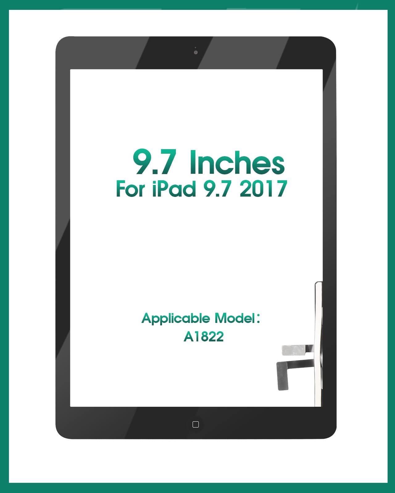 iPad 9.7 5th Gen 2017 Screen Replacement Kit - Digitizer Touch Screen with Home Button for iPad 9.7 A1822 A1823 (Black, No LCD Display) | DIY Repair for Cracked or Unresponsive Screens