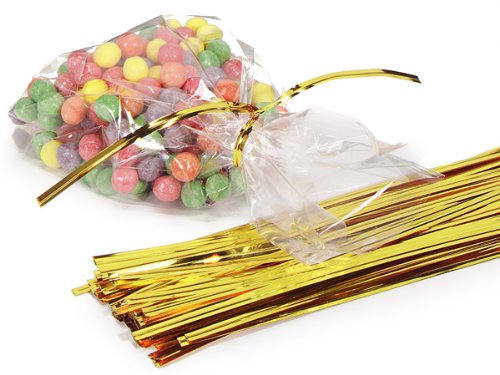 Metallic Gold 4 Inch Twist Ties - 3/16 Inch Wide 27 Gauge Single Wire (Pack of 10 Units, 1000 Ties per Unit) - Perfect for Gift Wrapping, Bundling Cables, Organizing Crafts, and Securing Plants