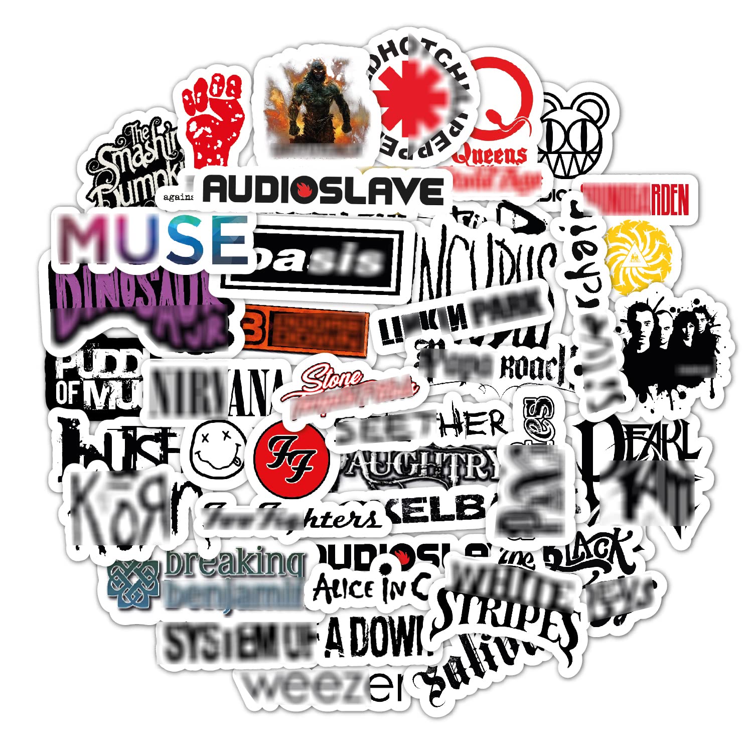 36Pcs Grunge Stickers - 90s Rock Music Stickers for Guitar, Laptop & Water Bottles | Vintage Band Decals for Men & Women | Waterproof Vinyl Stickers for DIY Crafts, Scrapbooking & Music Lovers