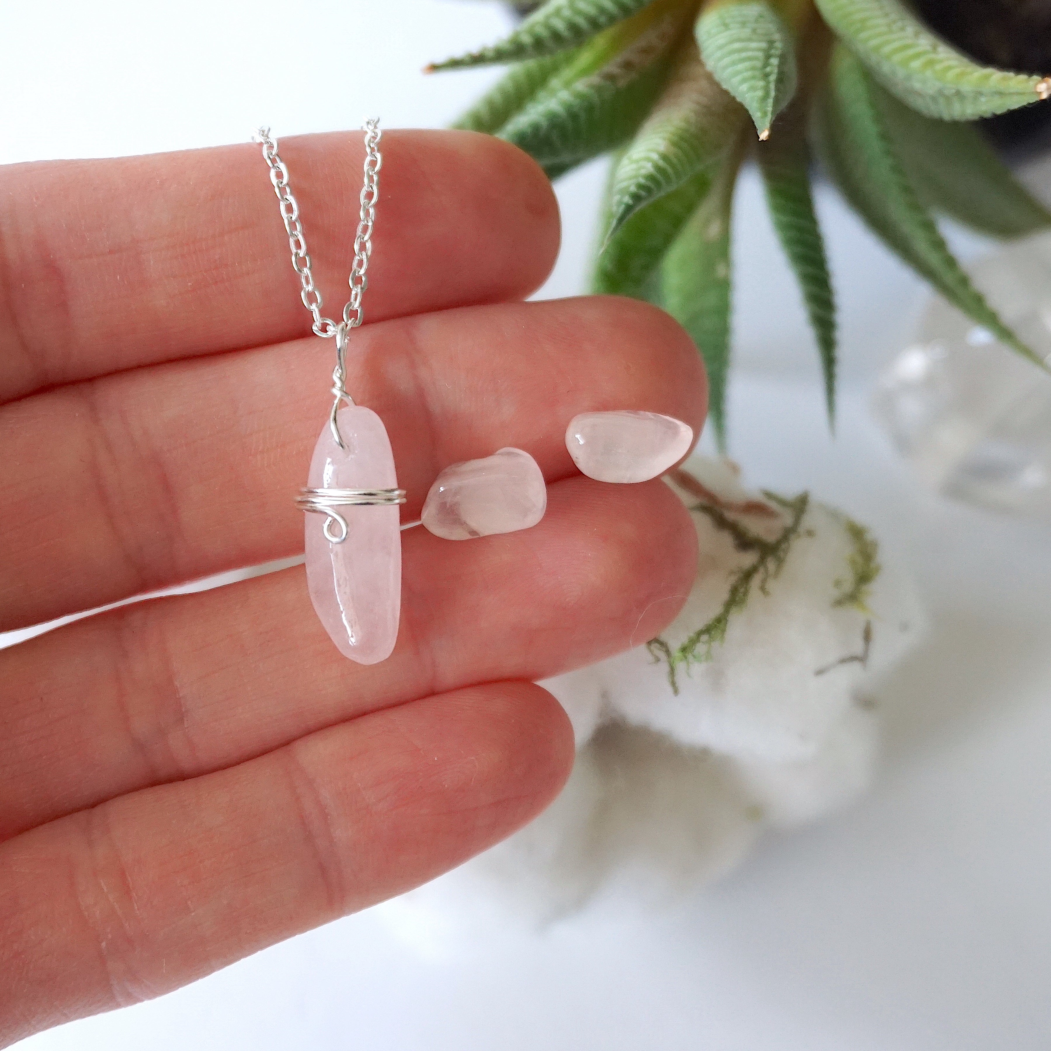 Rose Quartz Charm Set in Sterling Silver - Elegant Jewelry for Healing, Meditation & Spiritual Gifts